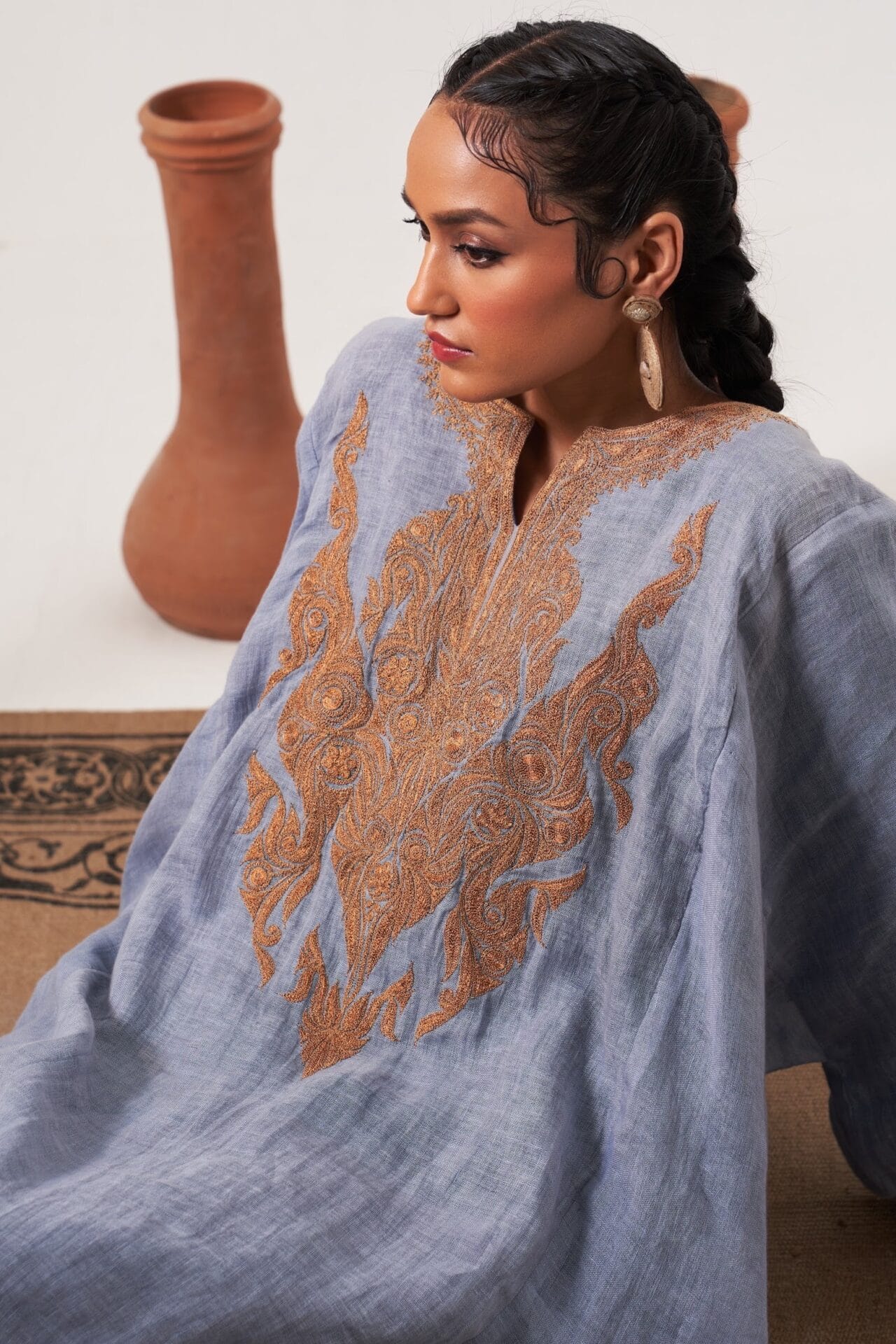 Blue Tilla Embroidered Reversible Pheran Salwar