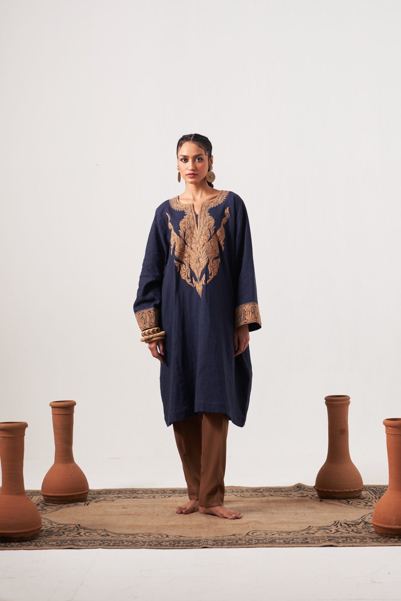Navy Blue Tilla Embroidered Pheran Pant