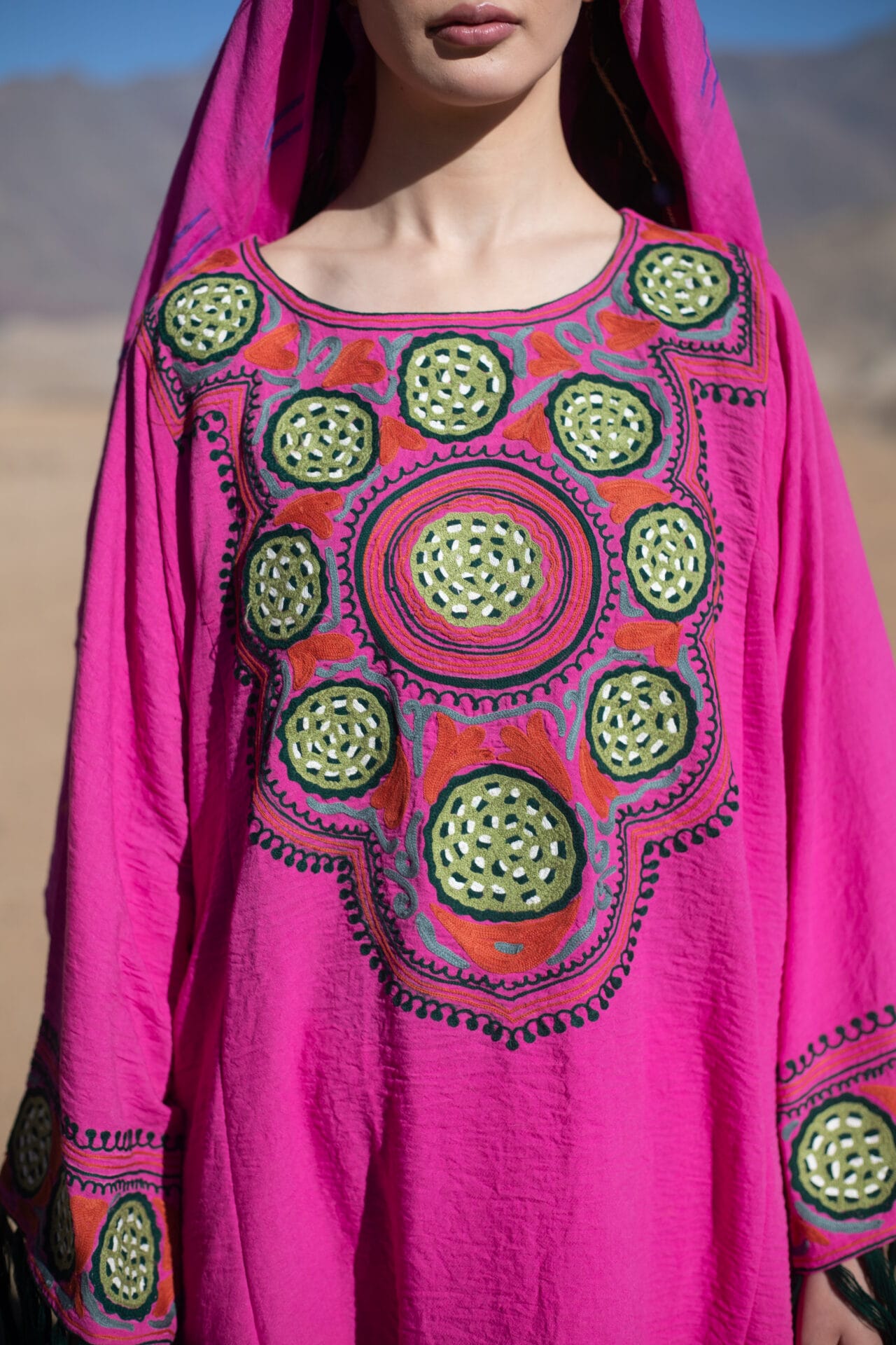 Hot Pink Ari Embroidered  Round Pheran Salwar Scarf