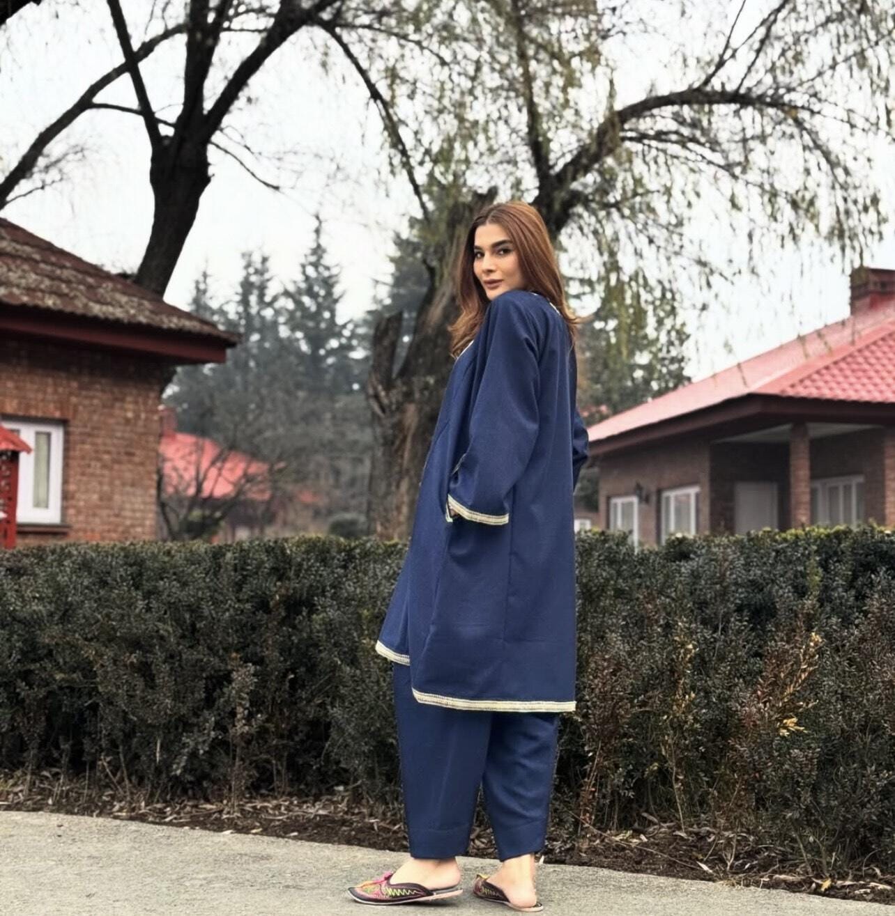 Blue Tilla Embroidered  Round Pheran Salwar
