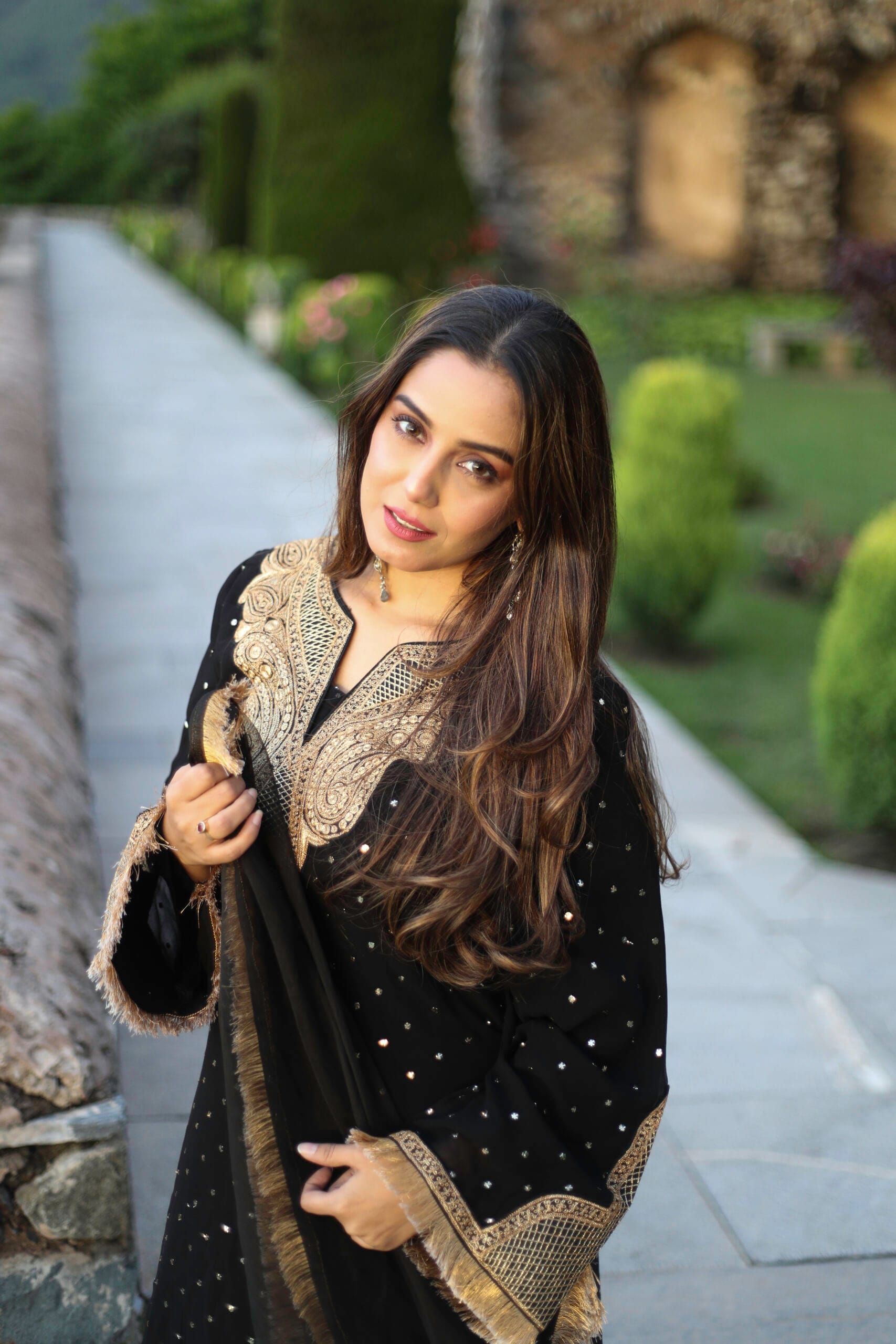 Shrishty Rode in Black Tilla Embroidered Kurta Salwar Organza Dupatta
