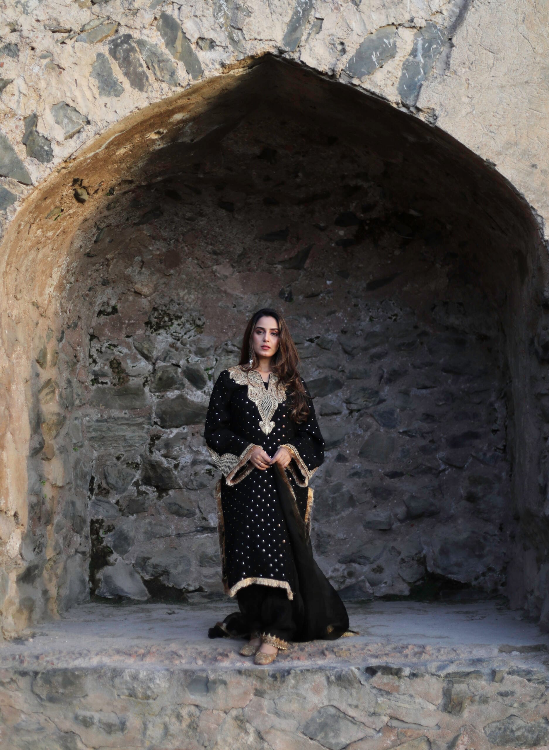 Shrishty Rode in Black Tilla Embroidered Kurta Salwar Organza Dupatta