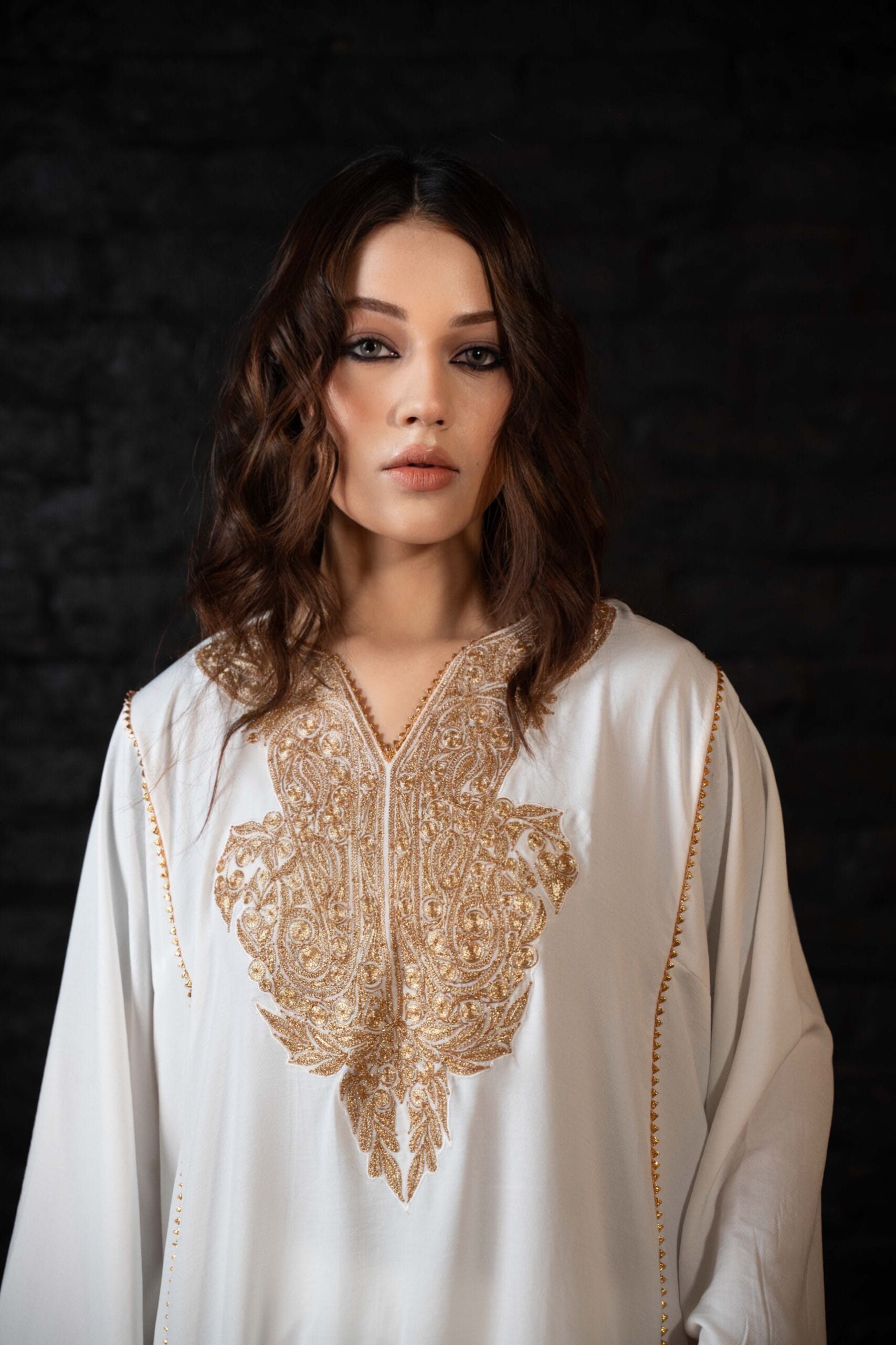 White Tilla Embroidered Pheran Salwar Dupatta