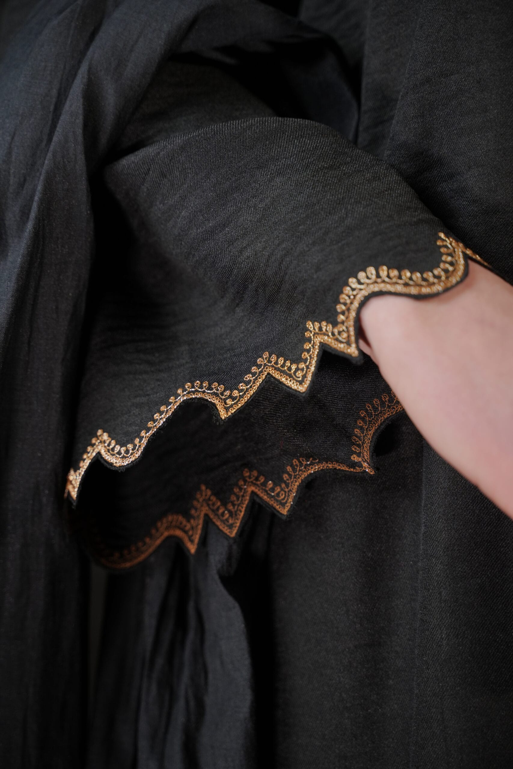 Black and Hotpink Tilla Embroidered Kurta Farshi Salwar Dupatta