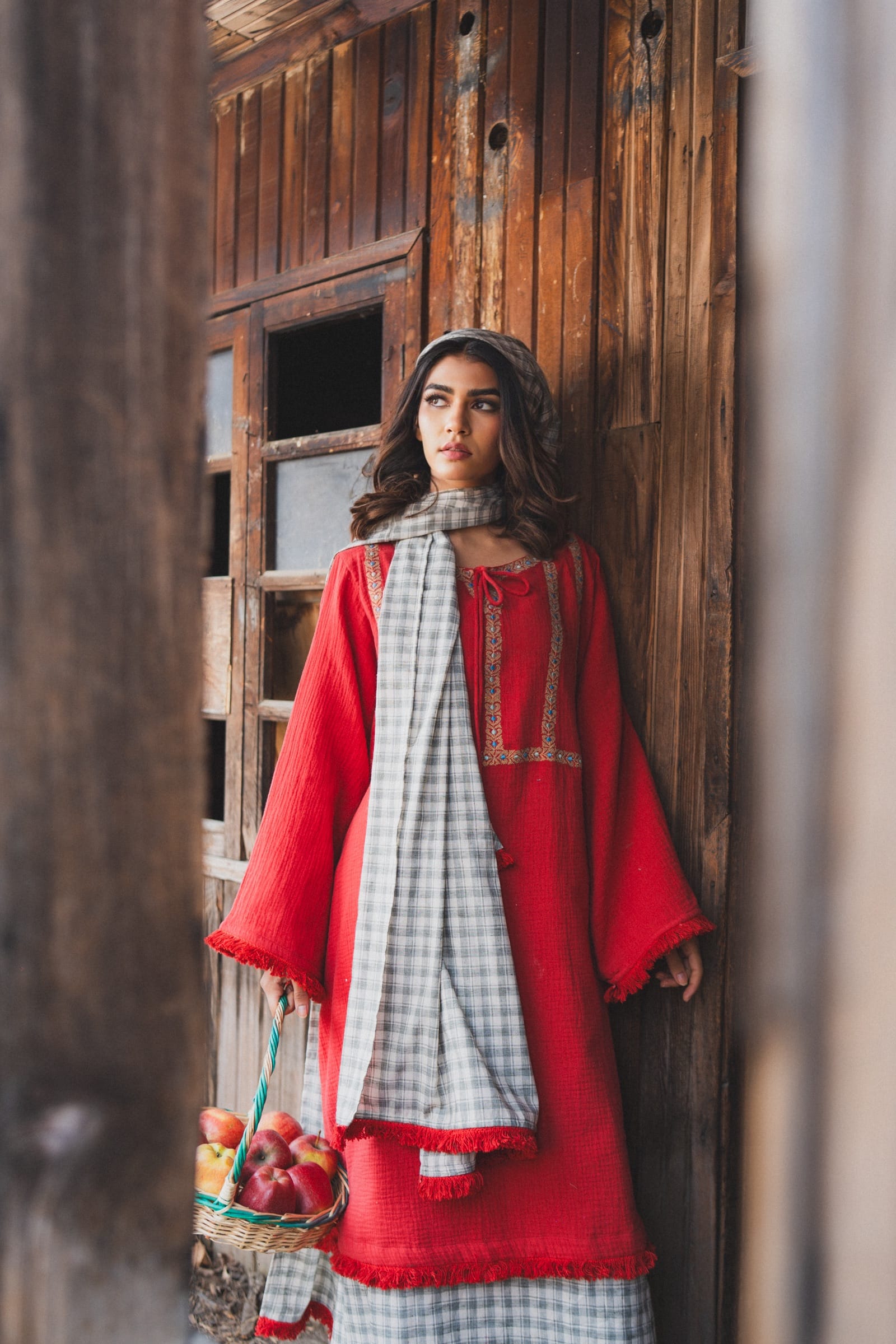 Red Pheran Farshi Salwar Striped Dupatta