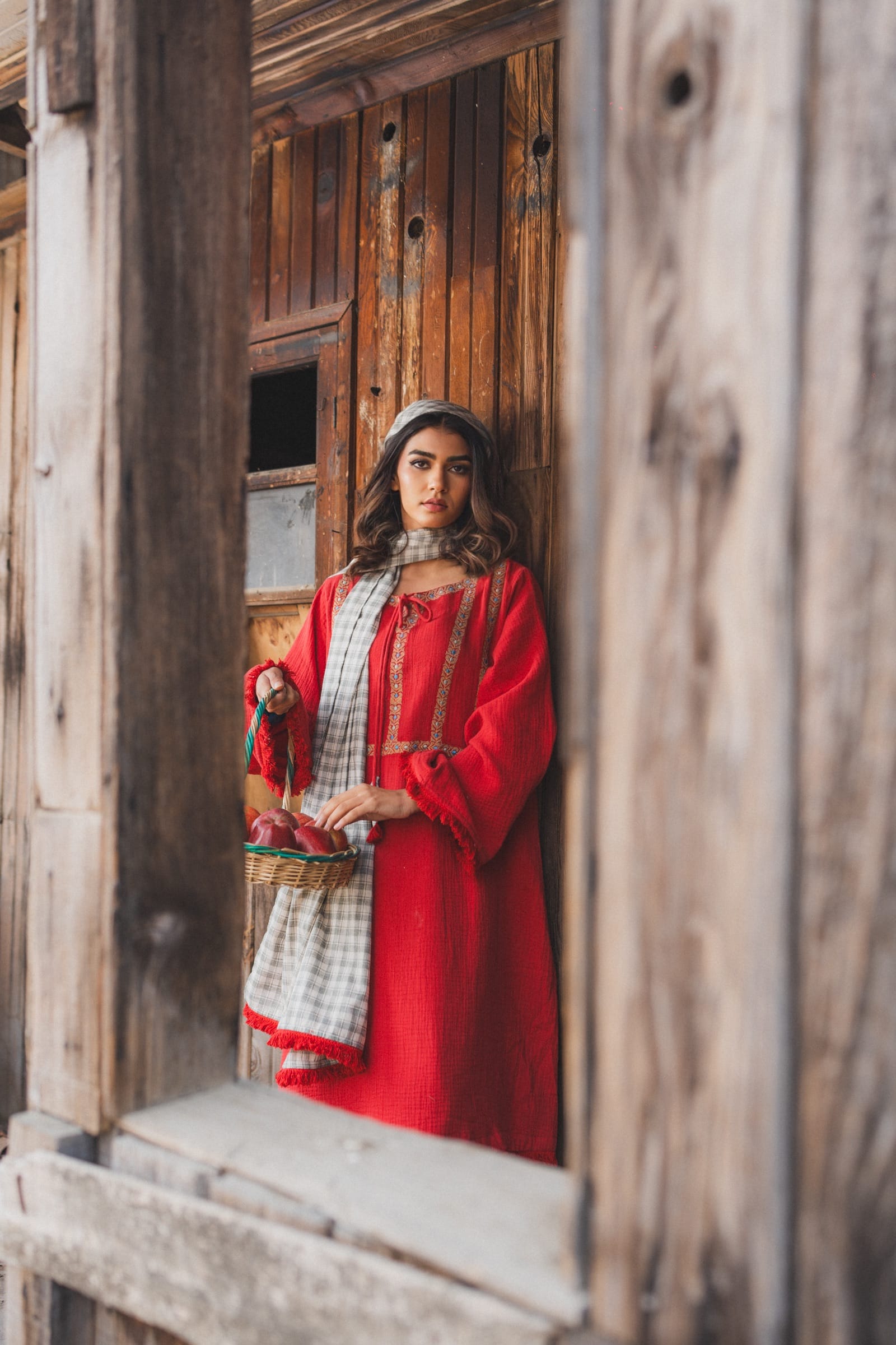 Red Pheran Farshi Salwar Striped Dupatta