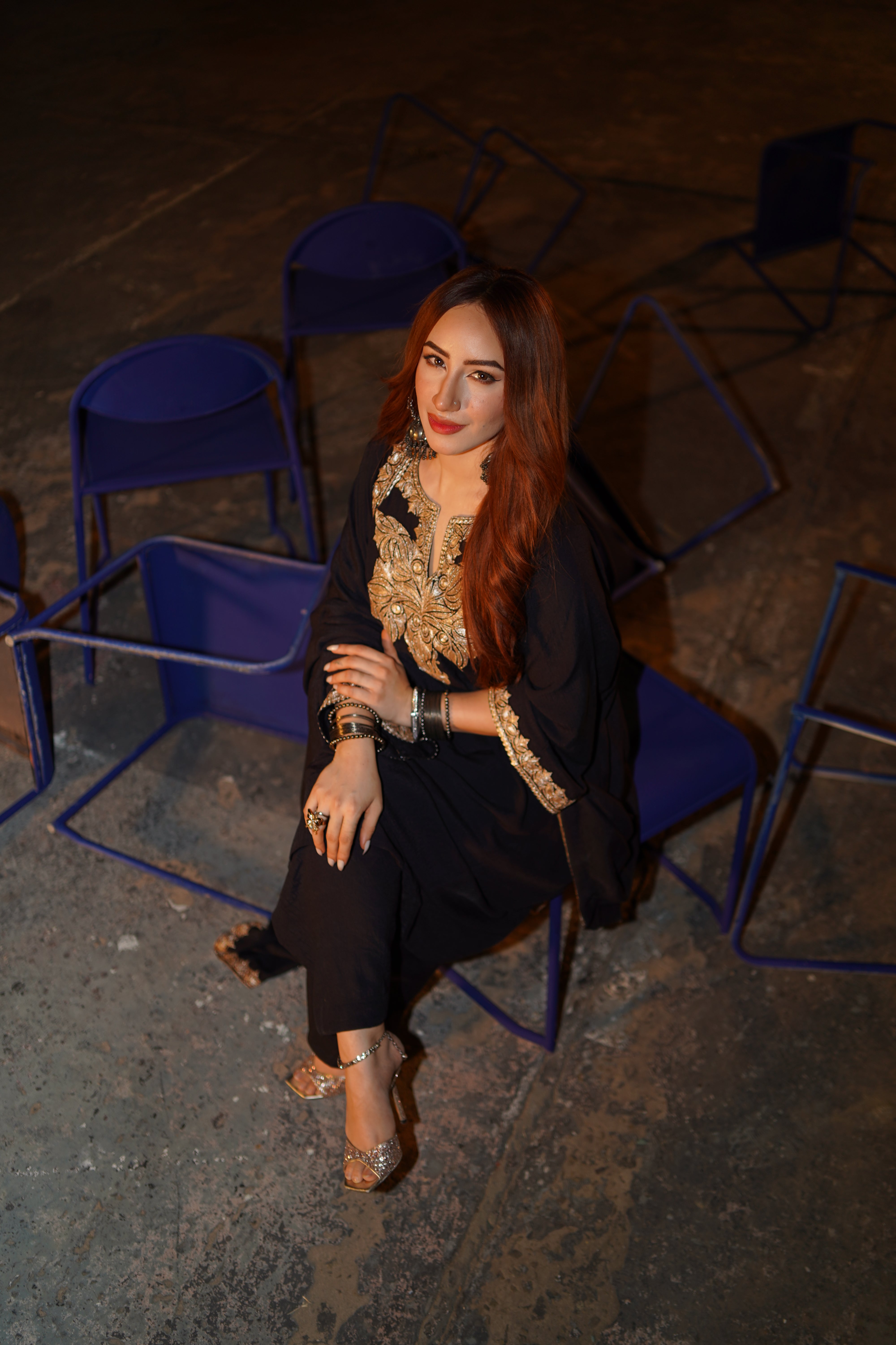 Black Tilla Embroidered Pheran Salwar with Dupatta
