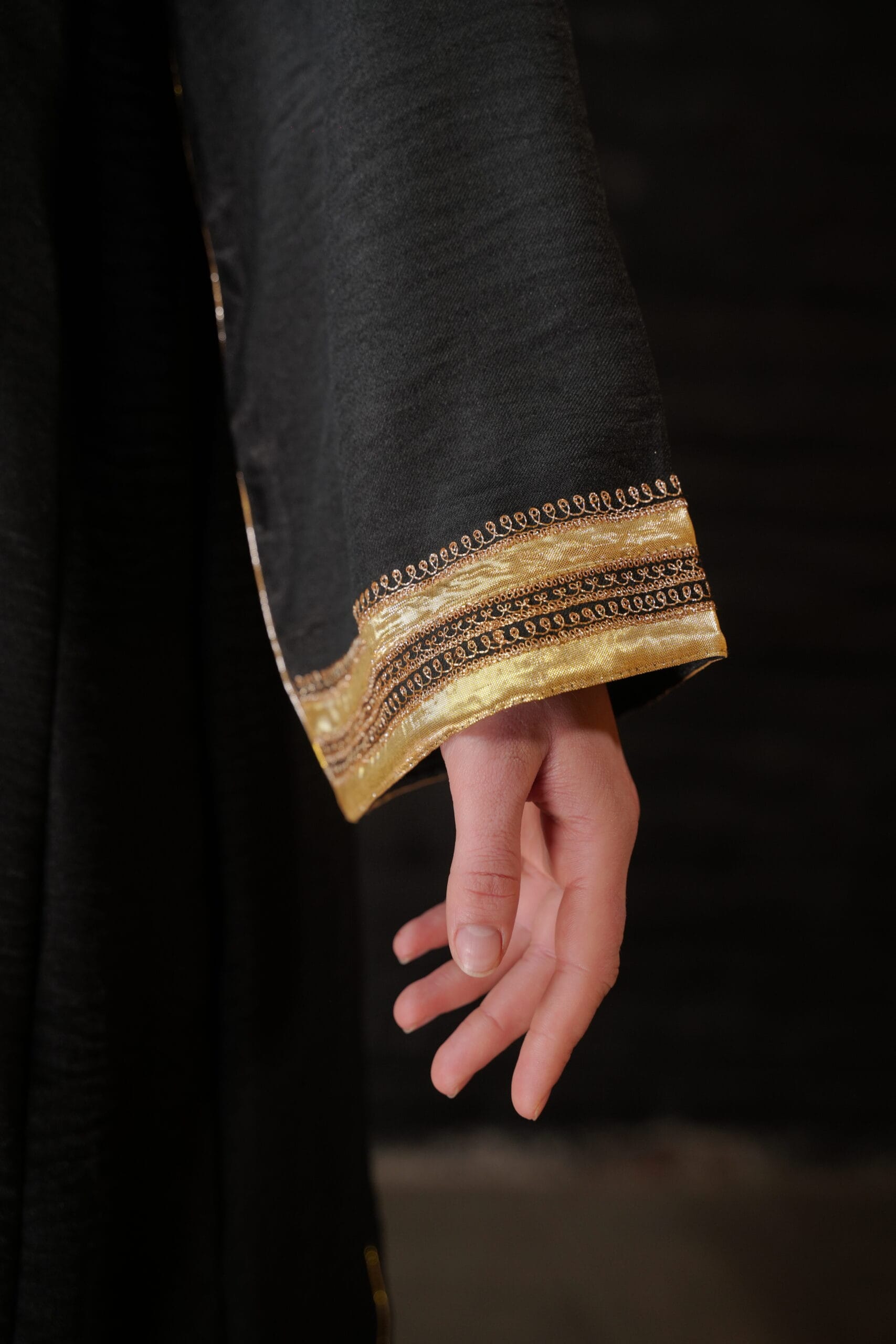 Black  Tilla Embroidered Round Pheran Farshi Salwar Dupatta
