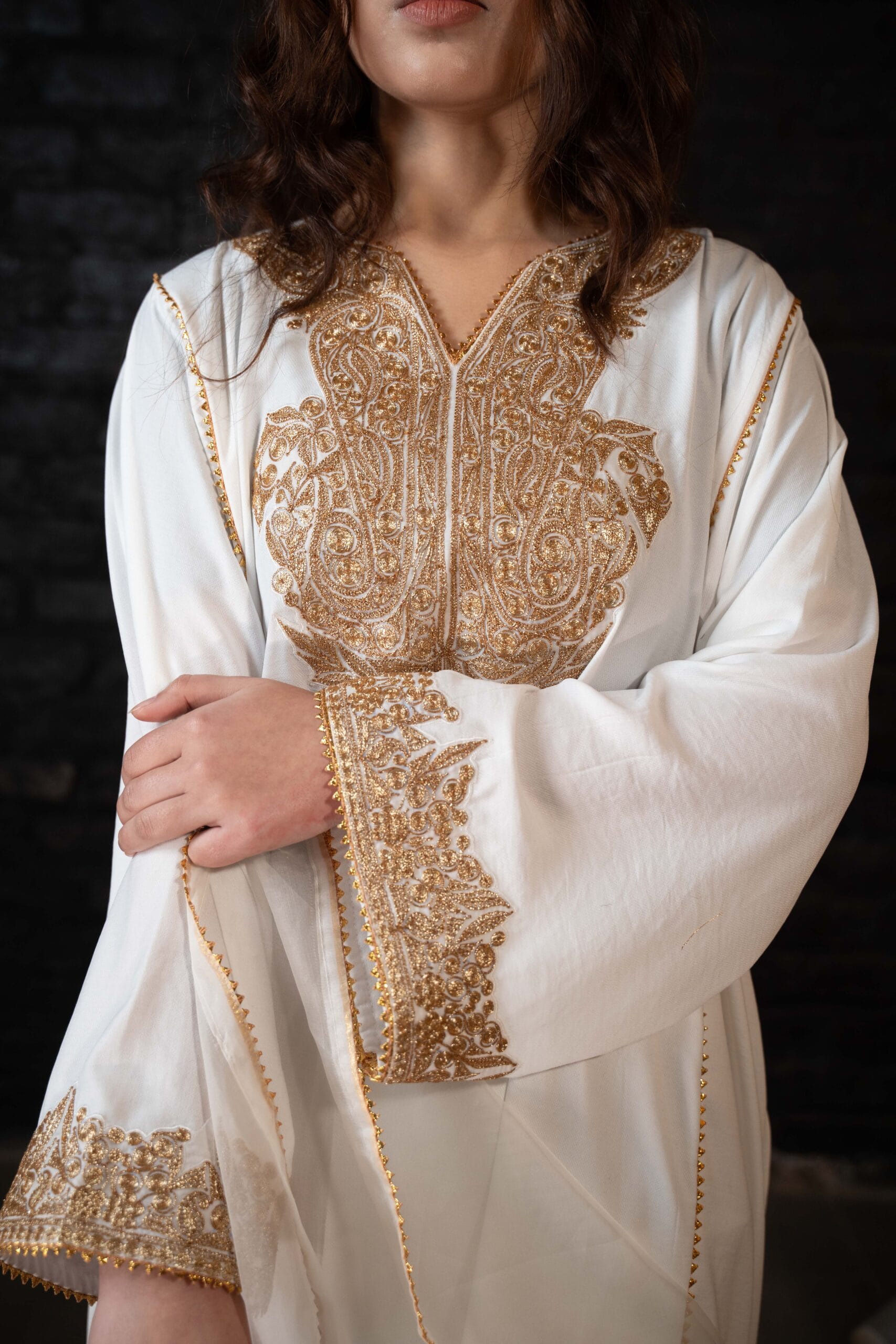 White Tilla Embroidered Pheran Salwar Dupatta