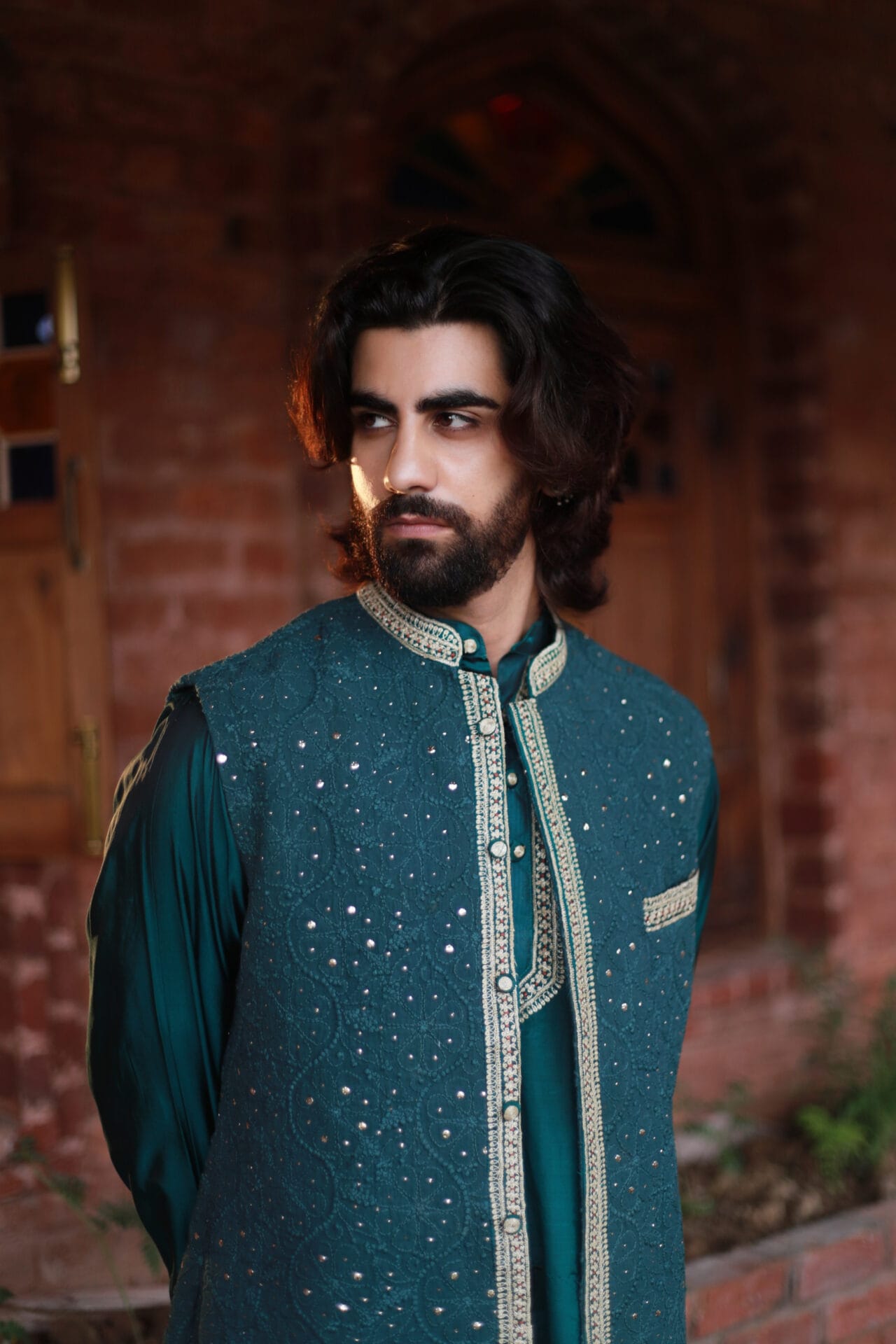 Green Chikankari Waist-Coat set