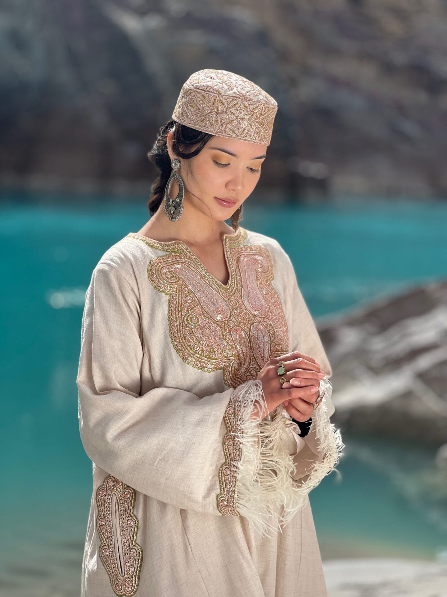 Ivory Hand Embroidered Pheran Salwar