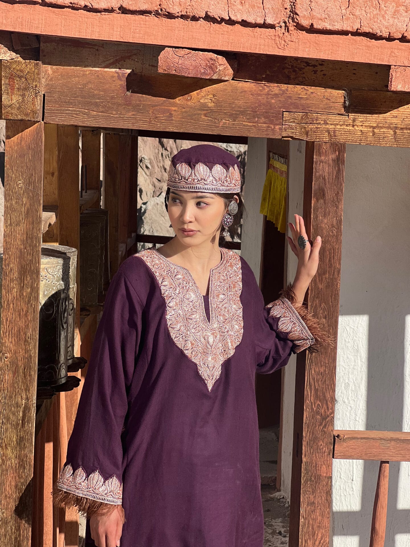 Purple Hand Embroidered Pheran Salwar
