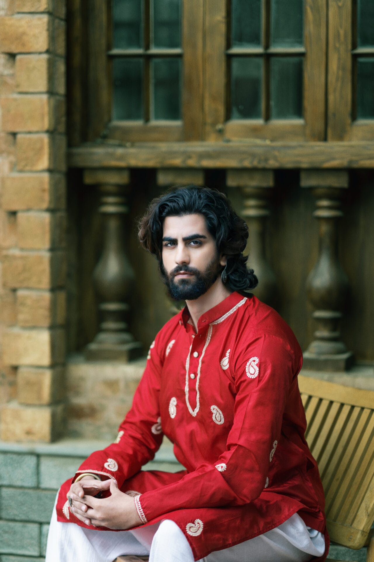 Red Tilla Embroidered Kurta Salwar