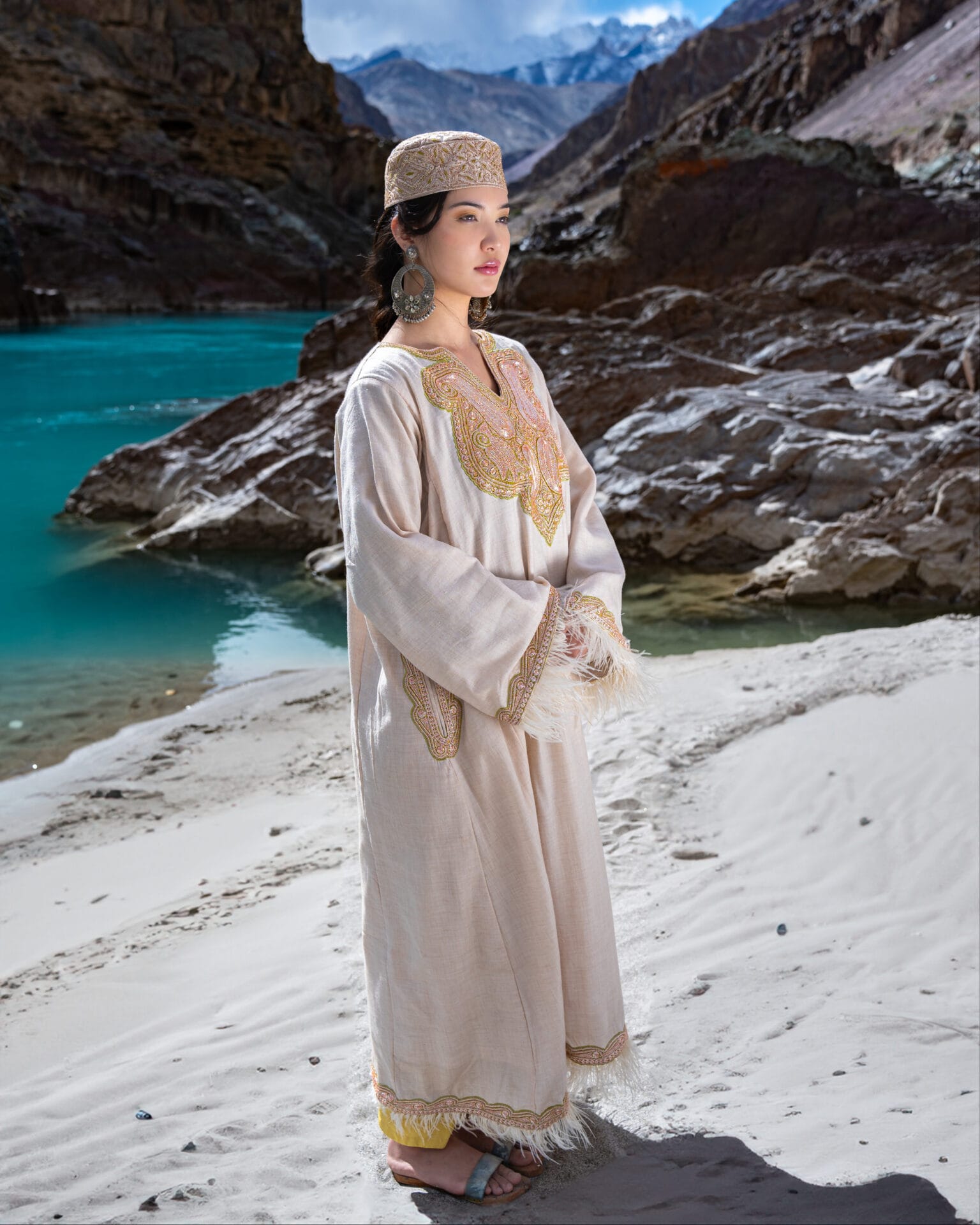 Ivory Hand Embroidered Pheran Salwar