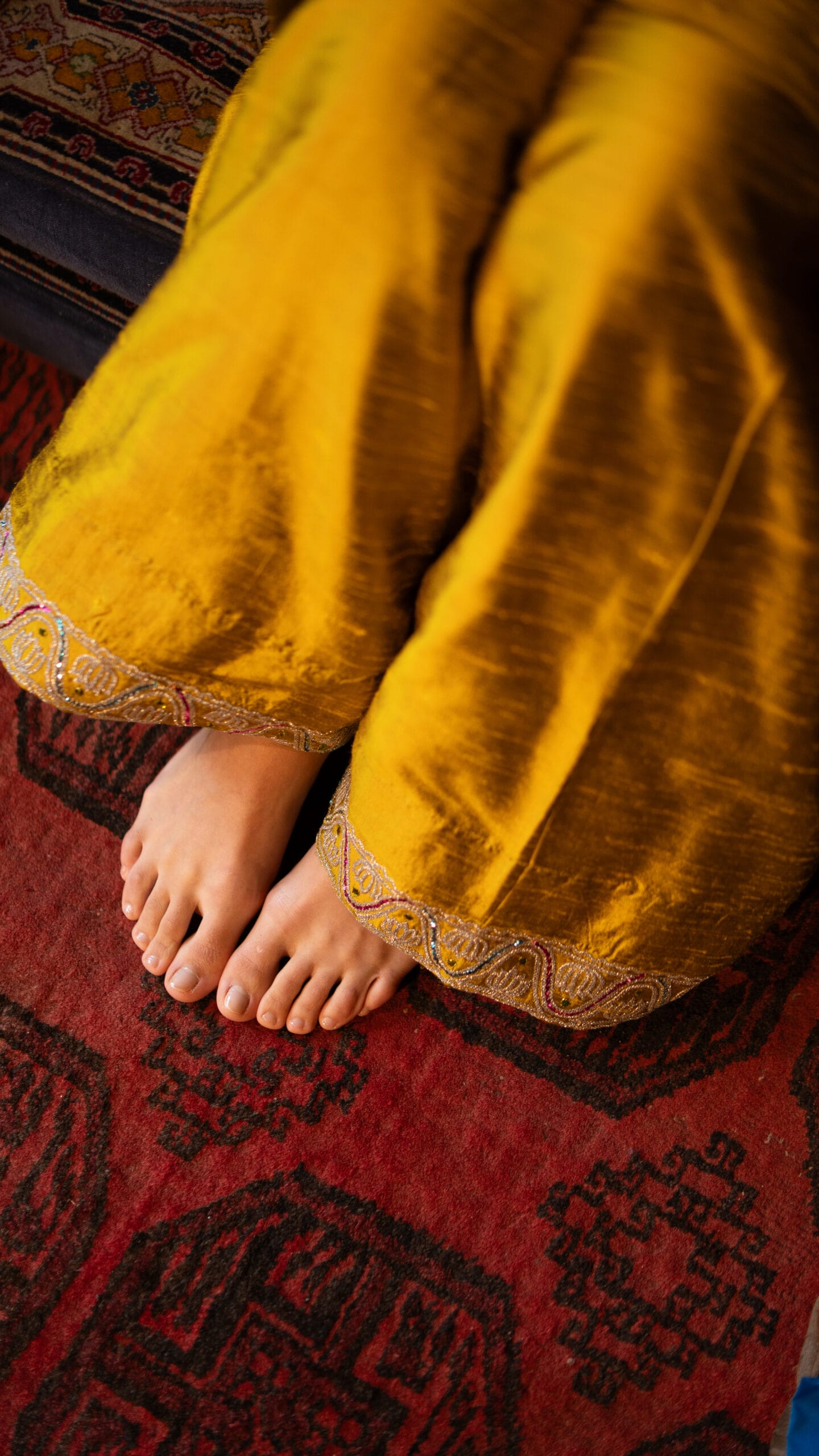Lime Yellow Raw Silk Puff Sleeved Kurta Farshi Salwar Bandhani Dupatta
