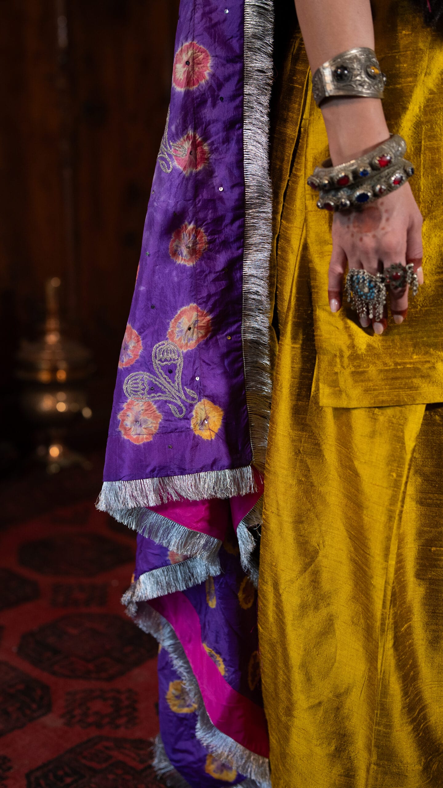 Lime Yellow Raw Silk Puff Sleeved Kurta Farshi Salwar Bandhani Dupatta