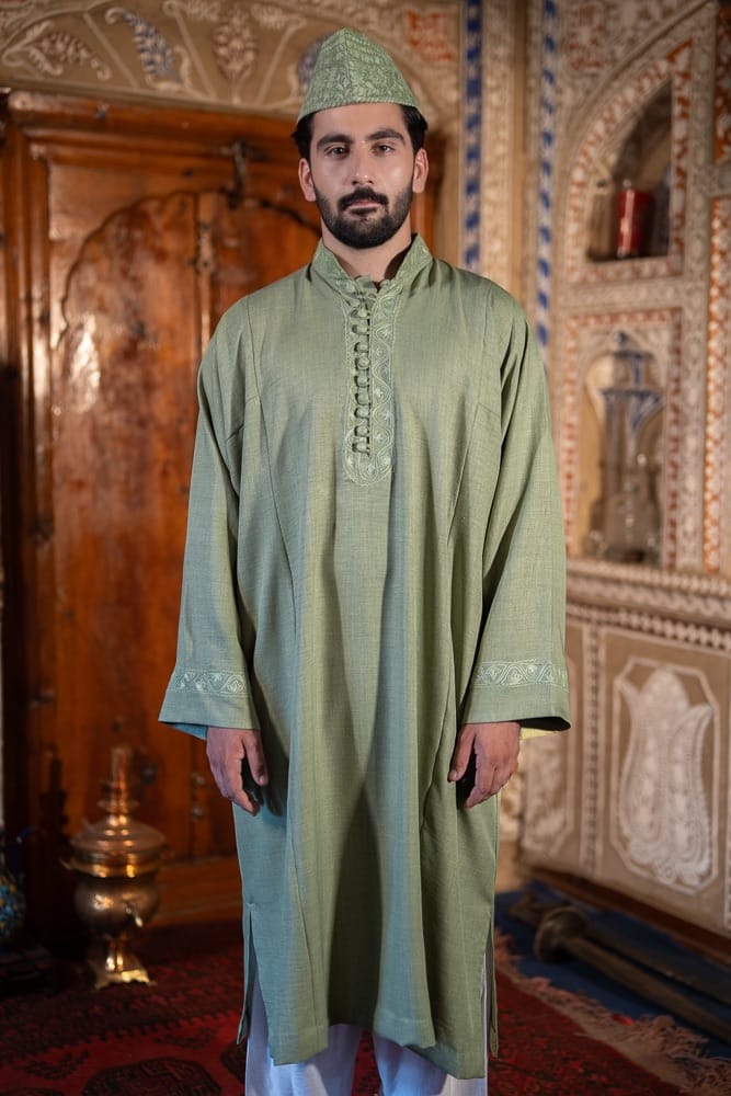 Green Ari Embroidered Pheran Salwar