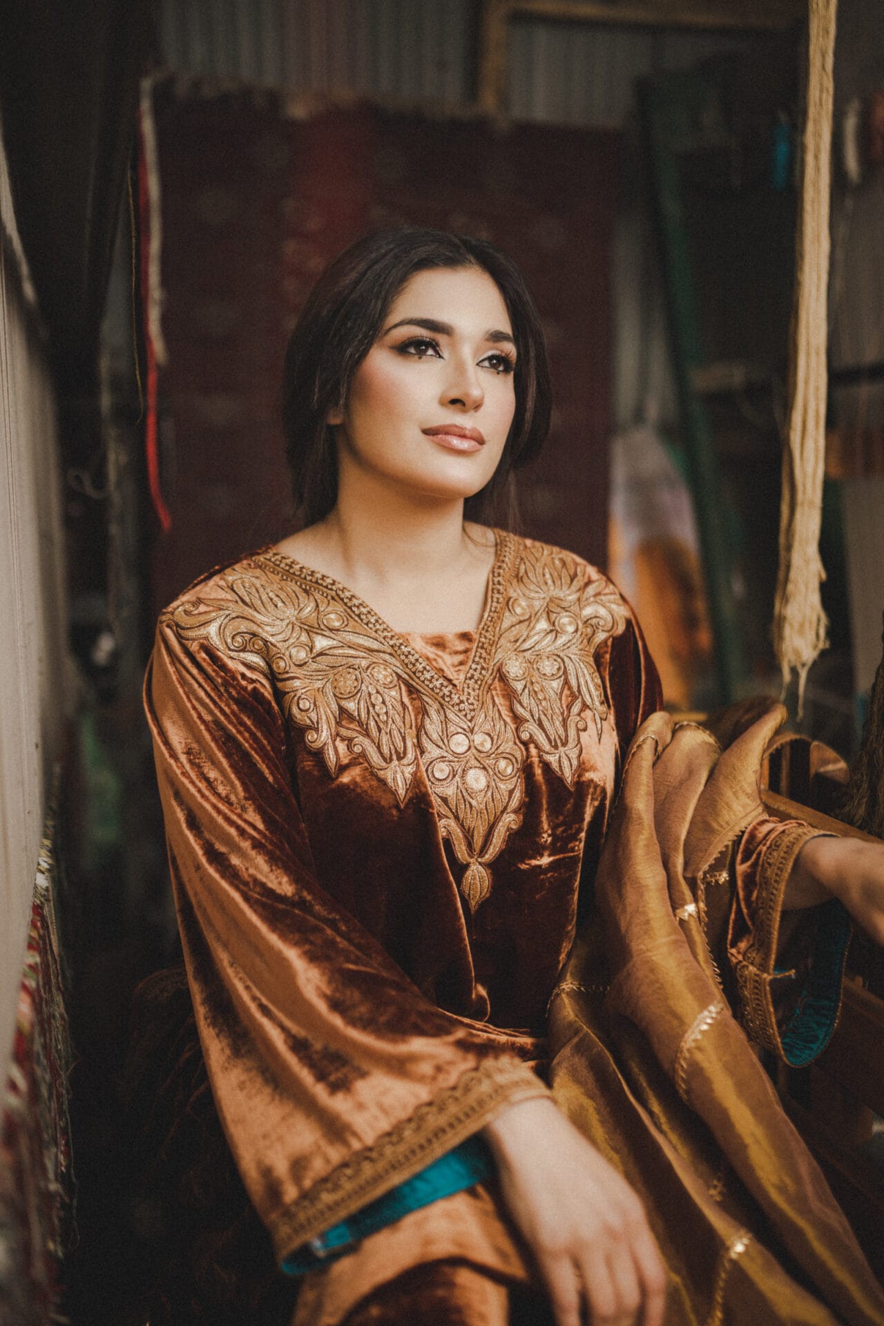 Rust Tilla Embroidered Pheran Salwar Tissue Dupatta