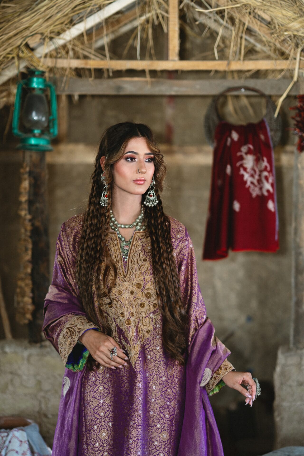 Purple Zarbaft Tilla and Dabka Embroidered Round Pheran Salwar
