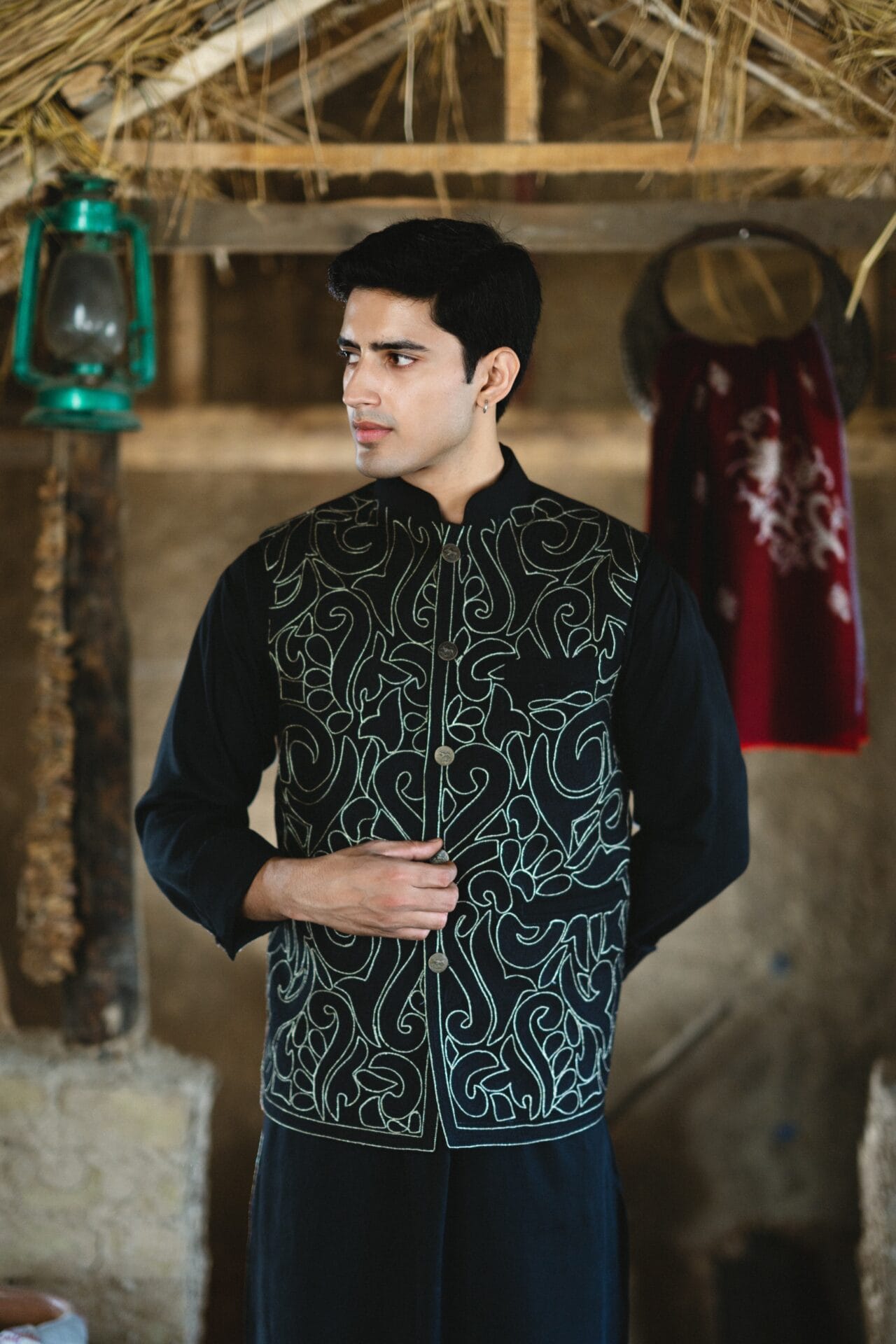 Black Embroidered Ari Waistcoat set