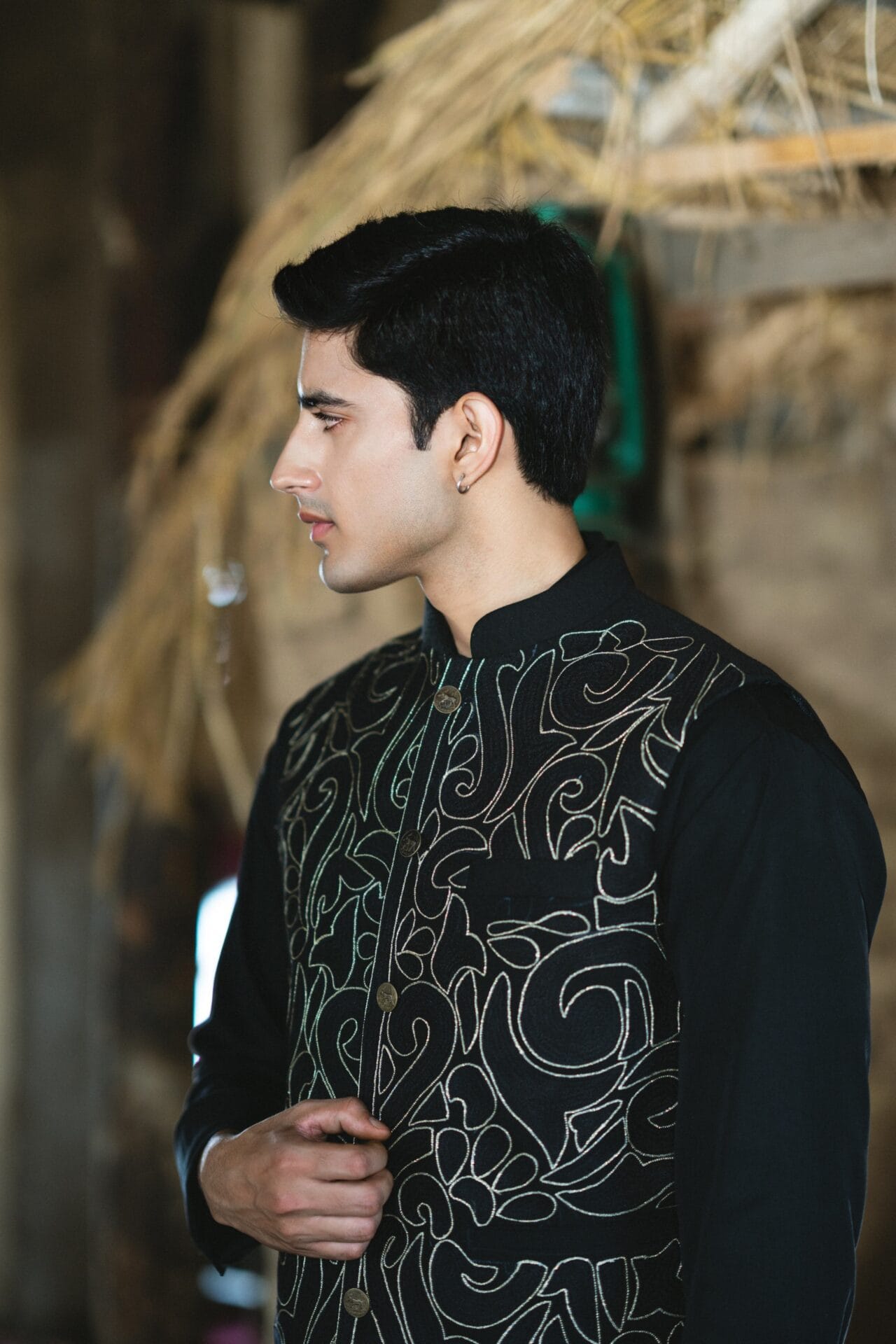 Black Embroidered Ari Waistcoat set