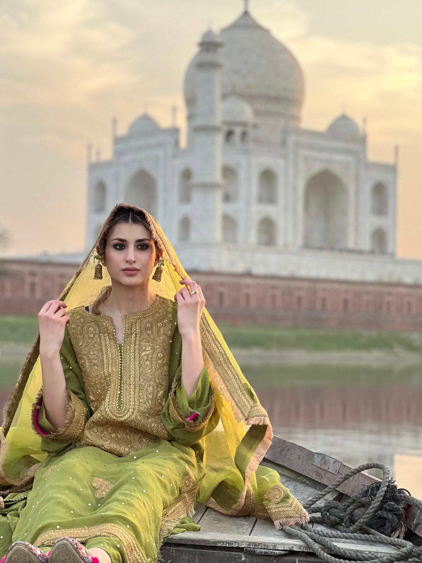 Green Tilla Embroidered Kurta Palazzo Organza Dupatta