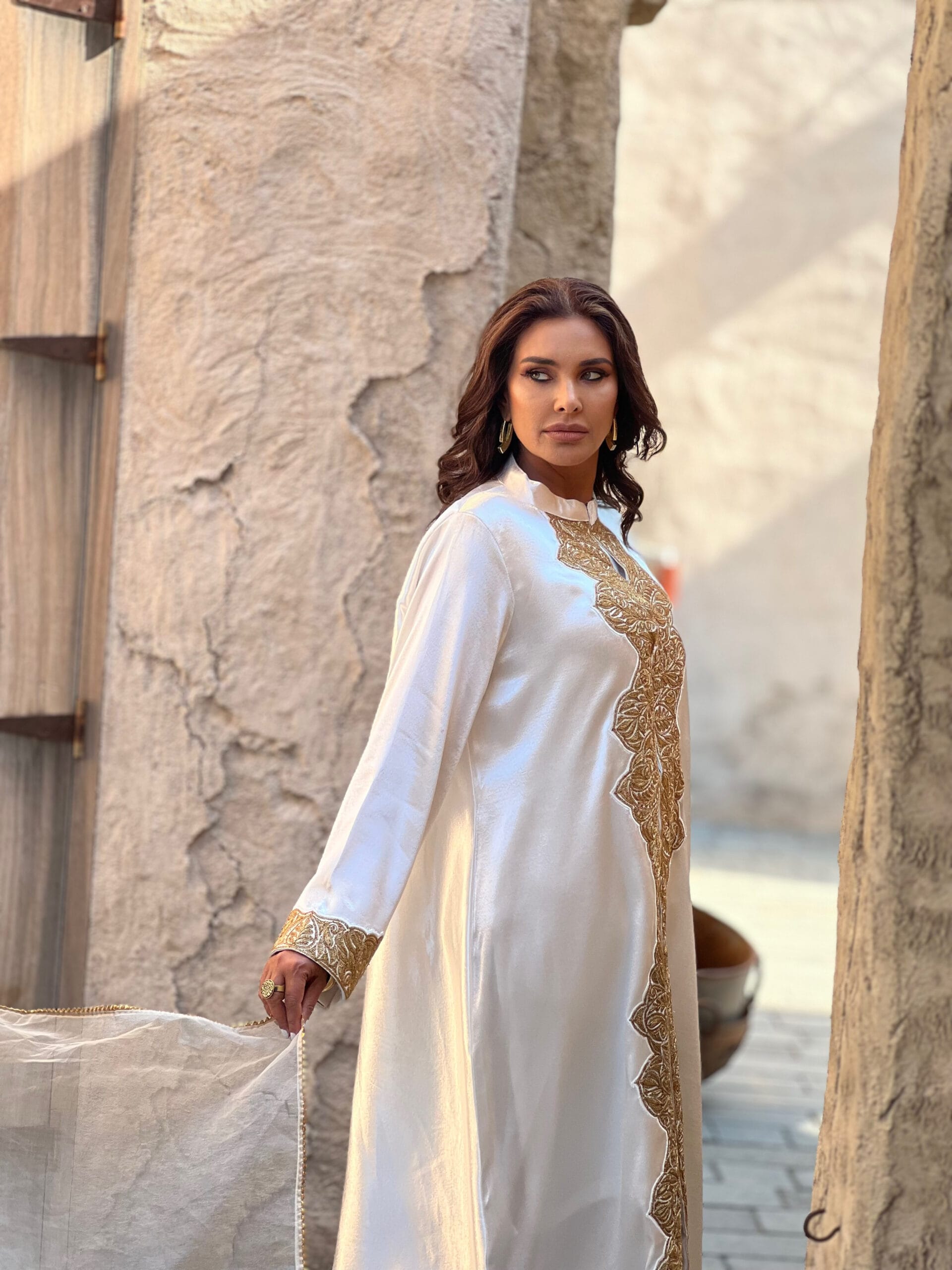 White Tilla Embroidered Tunic Jacket Organza Dupatta