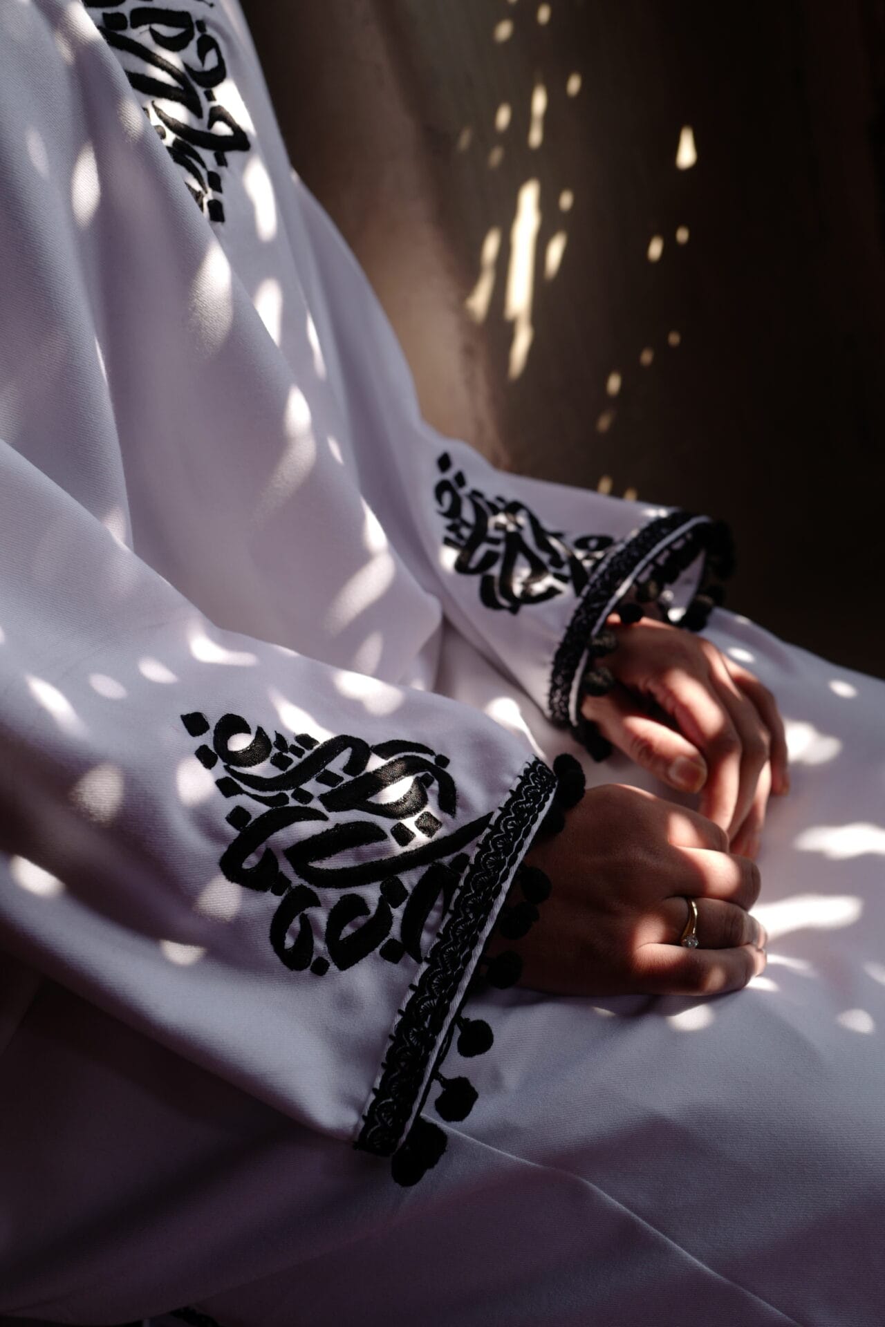 White Thread Embroidered Pheran Salwar Organza Dupatta