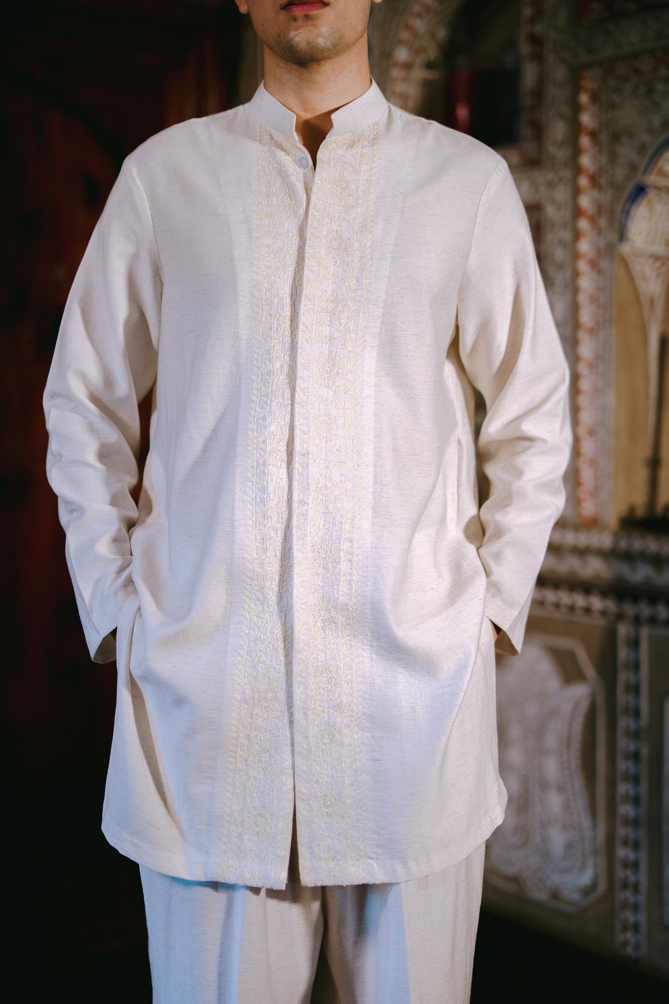 Ivory Ari Embroidered Sherwani Style Kurta Pant