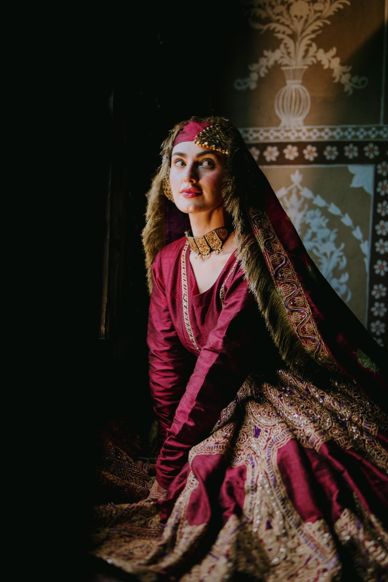 Maroon Raw Silk Kalidar Bandhani Dupatta Gharara