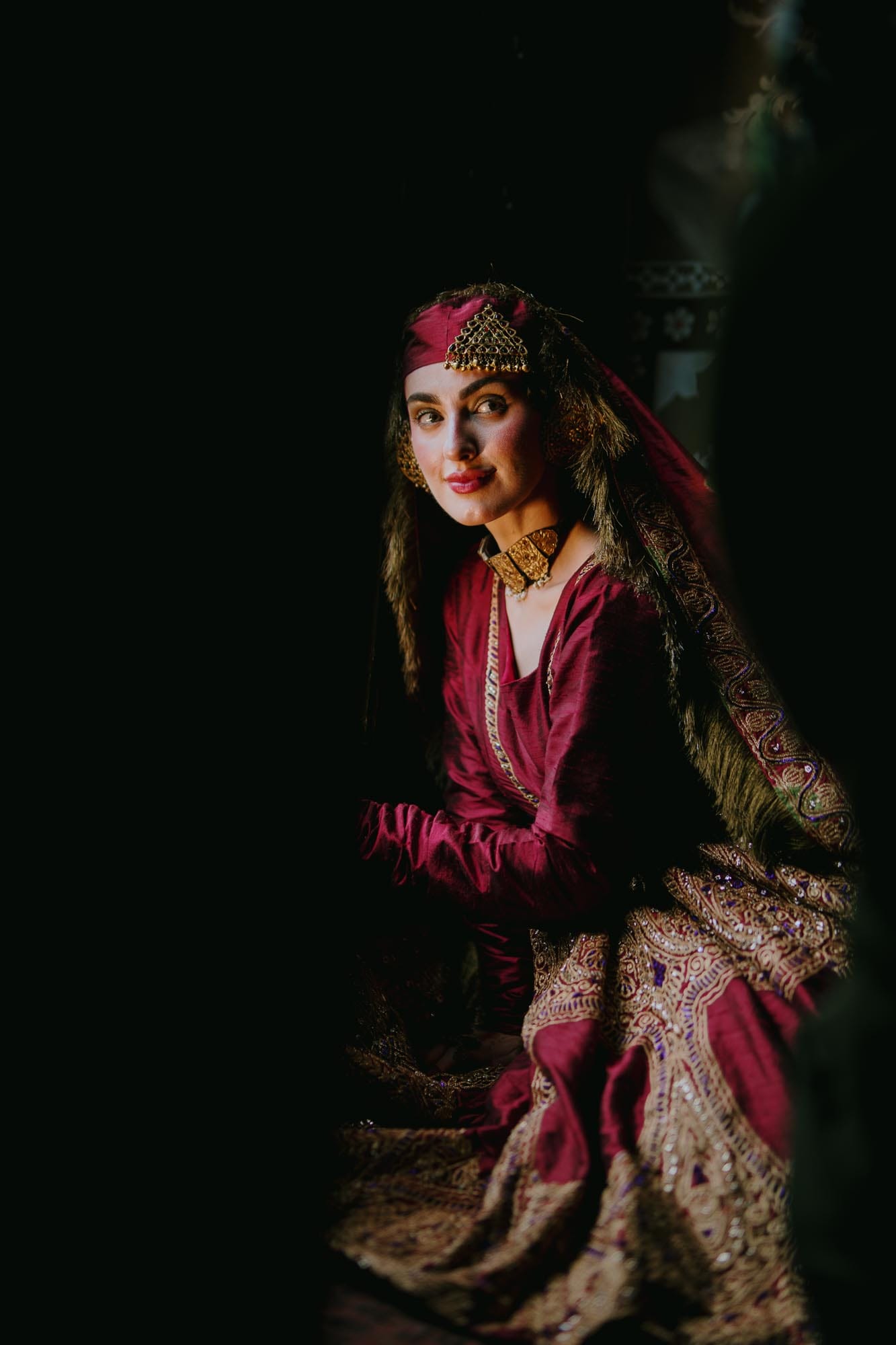 Maroon Raw Silk Kalidar Bandhani Dupatta Gharara