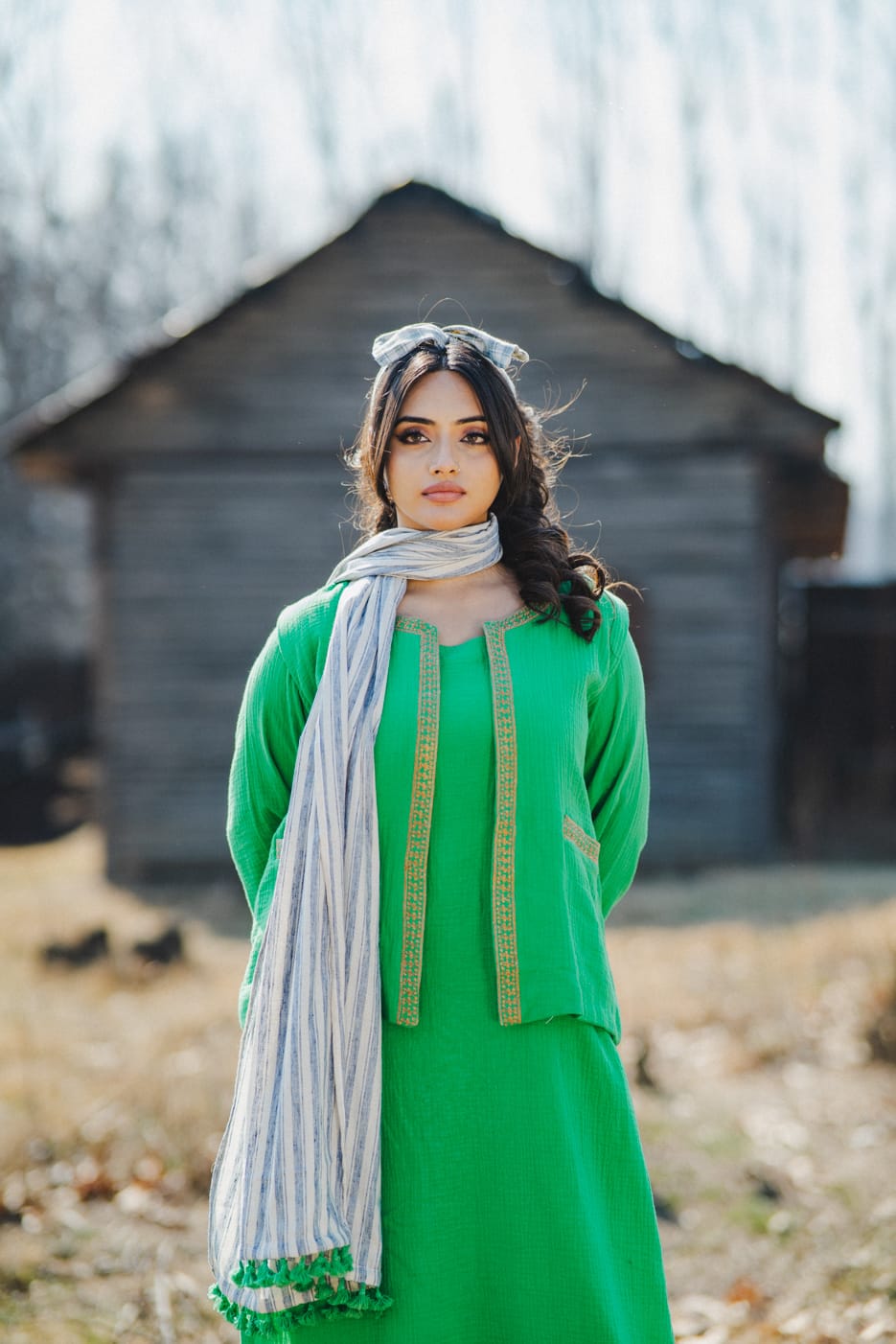 Green Tilla Embroidered Kurta Salwar Waistcoat
