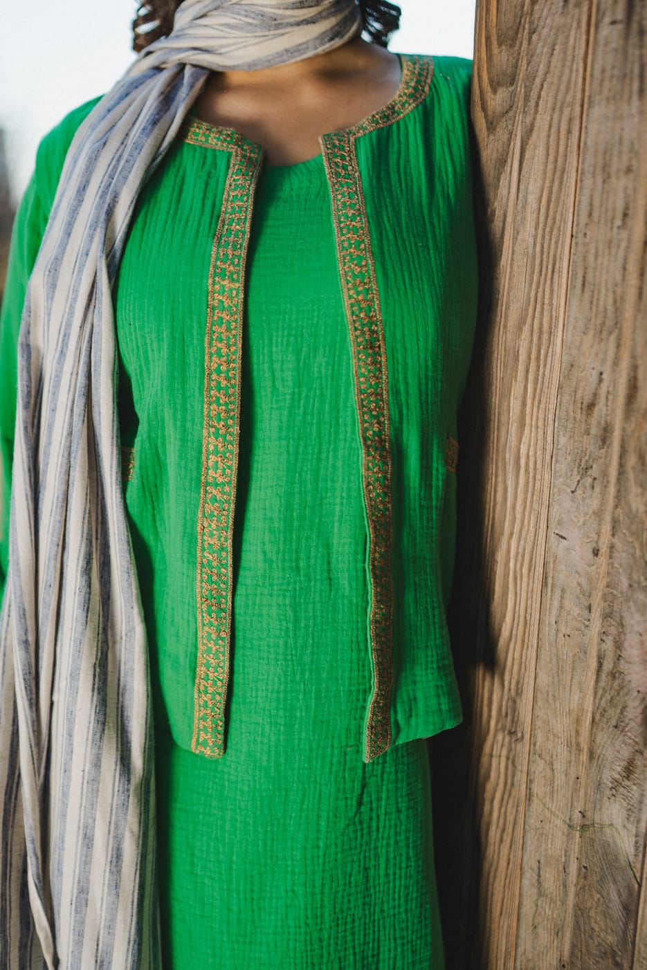 Green Tilla Embroidered Kurta Salwar Waistcoat