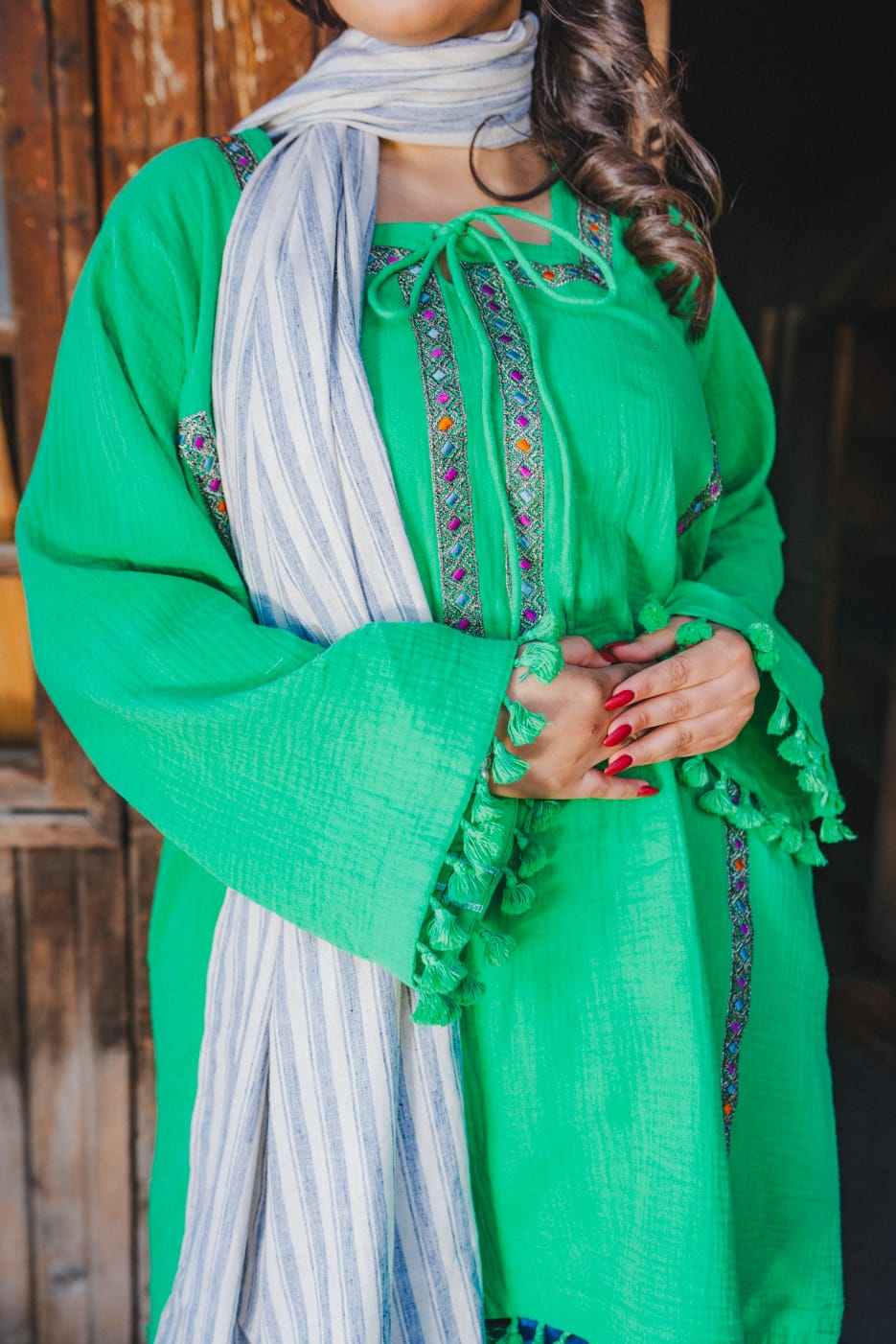 Green Pheran Dhoti Salwar Check Dupatta