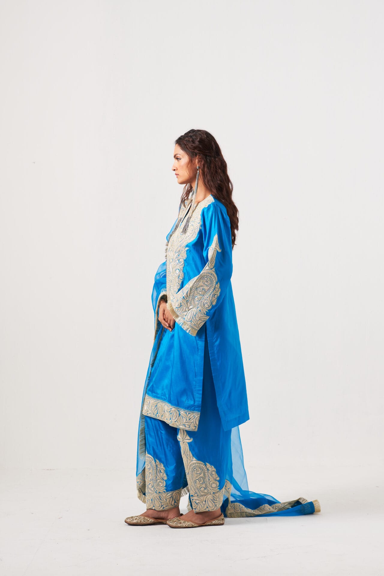 Sky Blue Tilla  Embroidered Kurta Salwar Organza Dupatta