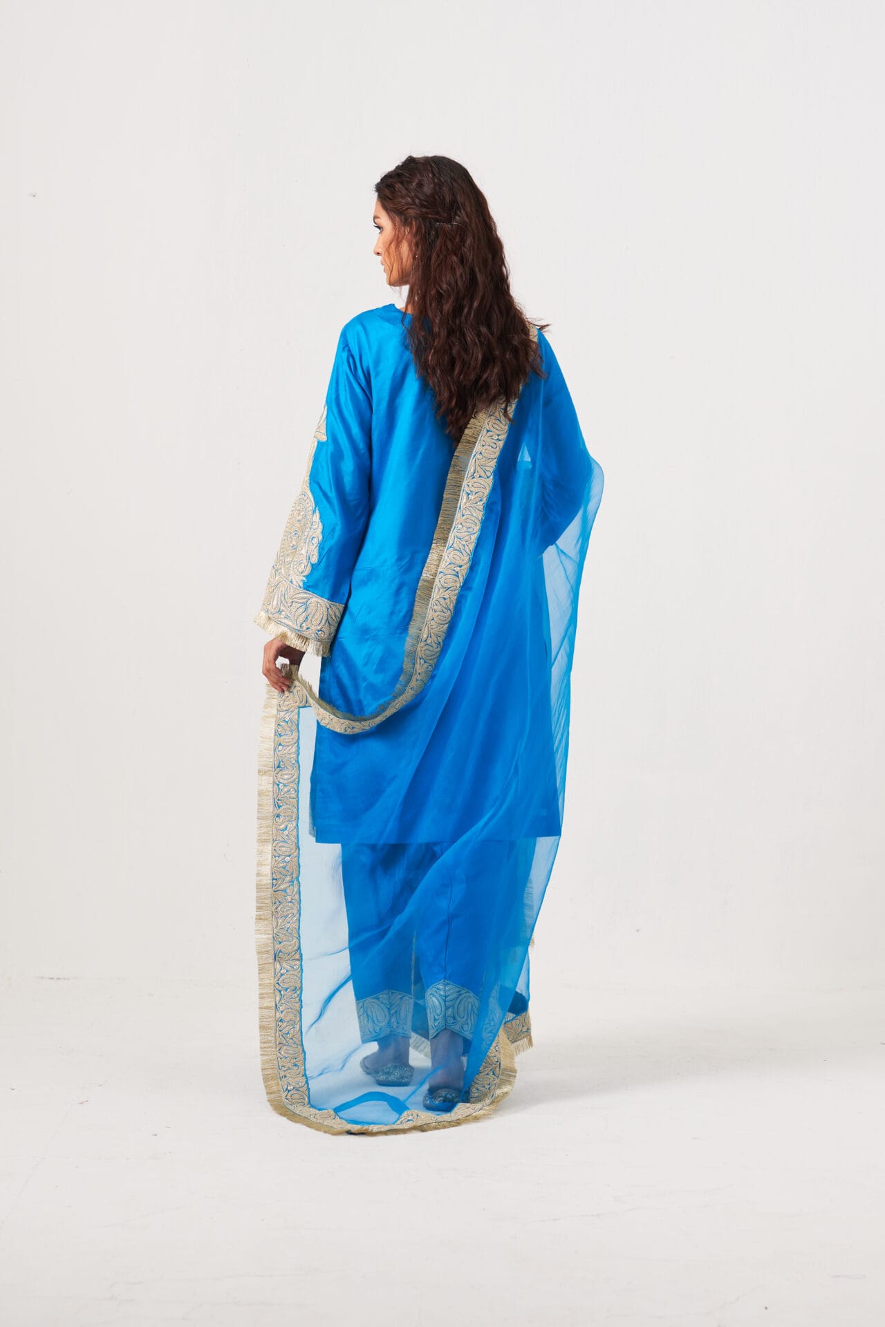 Sky Blue Tilla  Embroidered Kurta Salwar Organza Dupatta