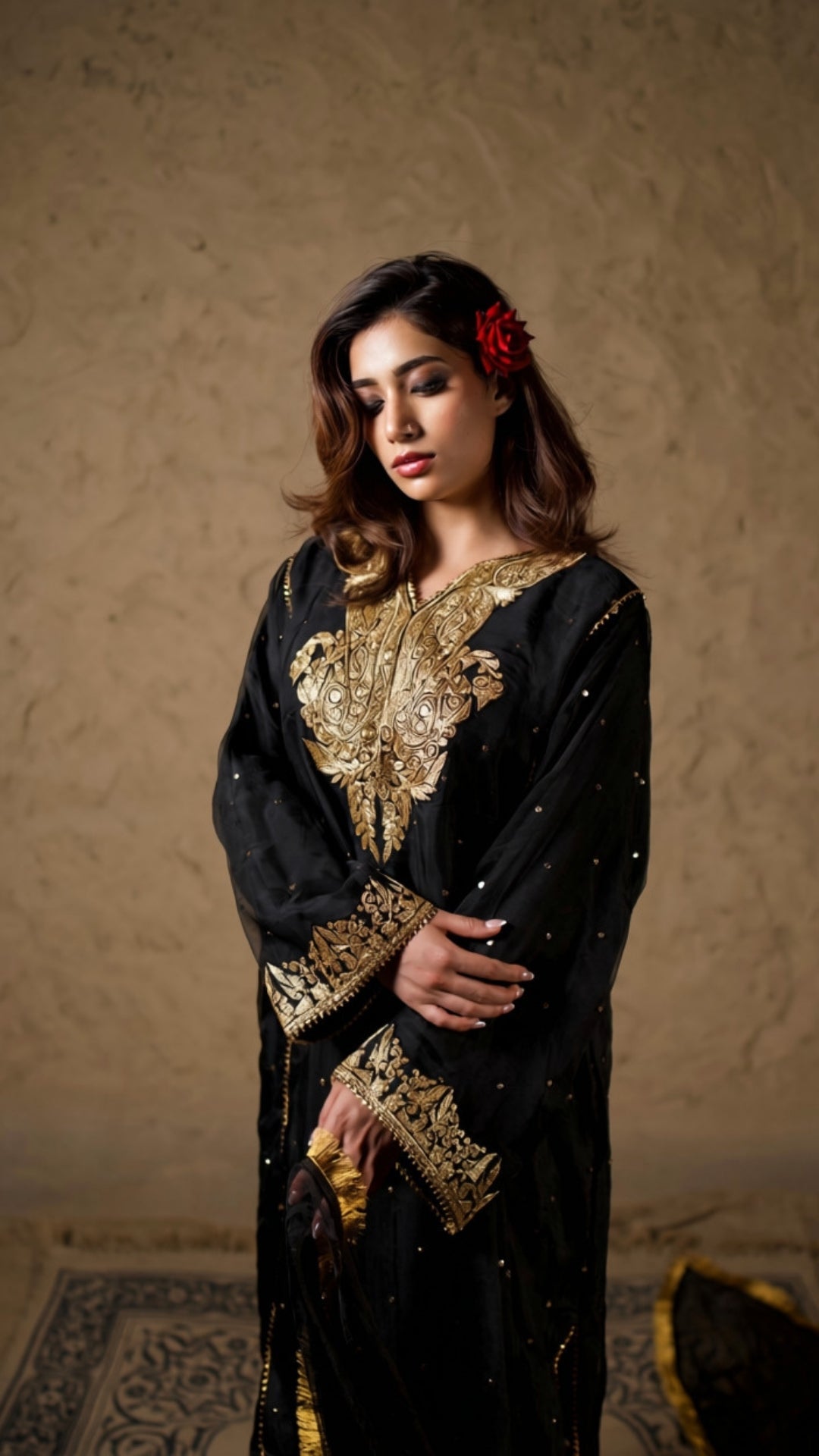 Black Embroidered Pheran Salwar with Dupatta
