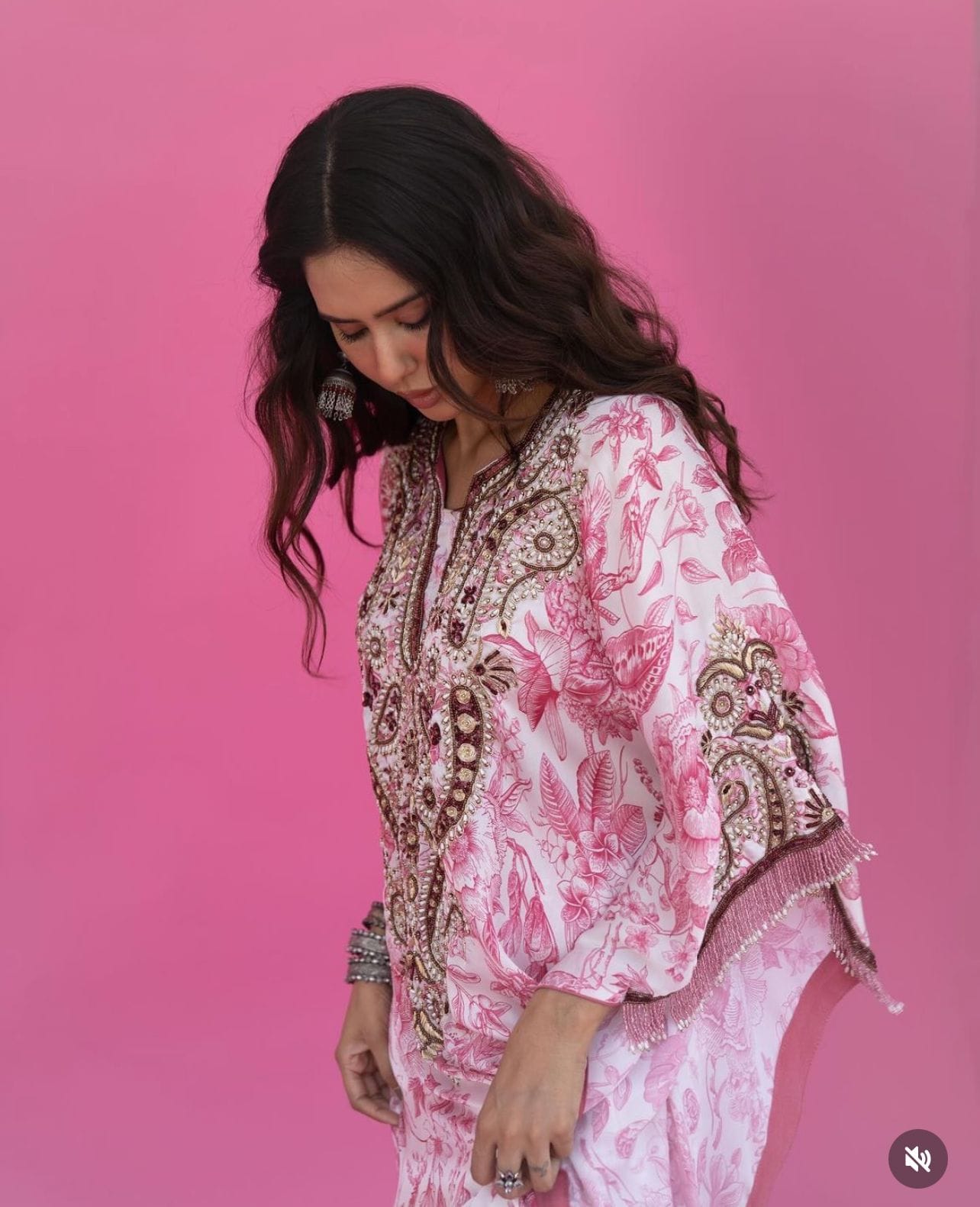 Sonam Bajwa in Floral Hand Embroidered Kaftan Palazzo