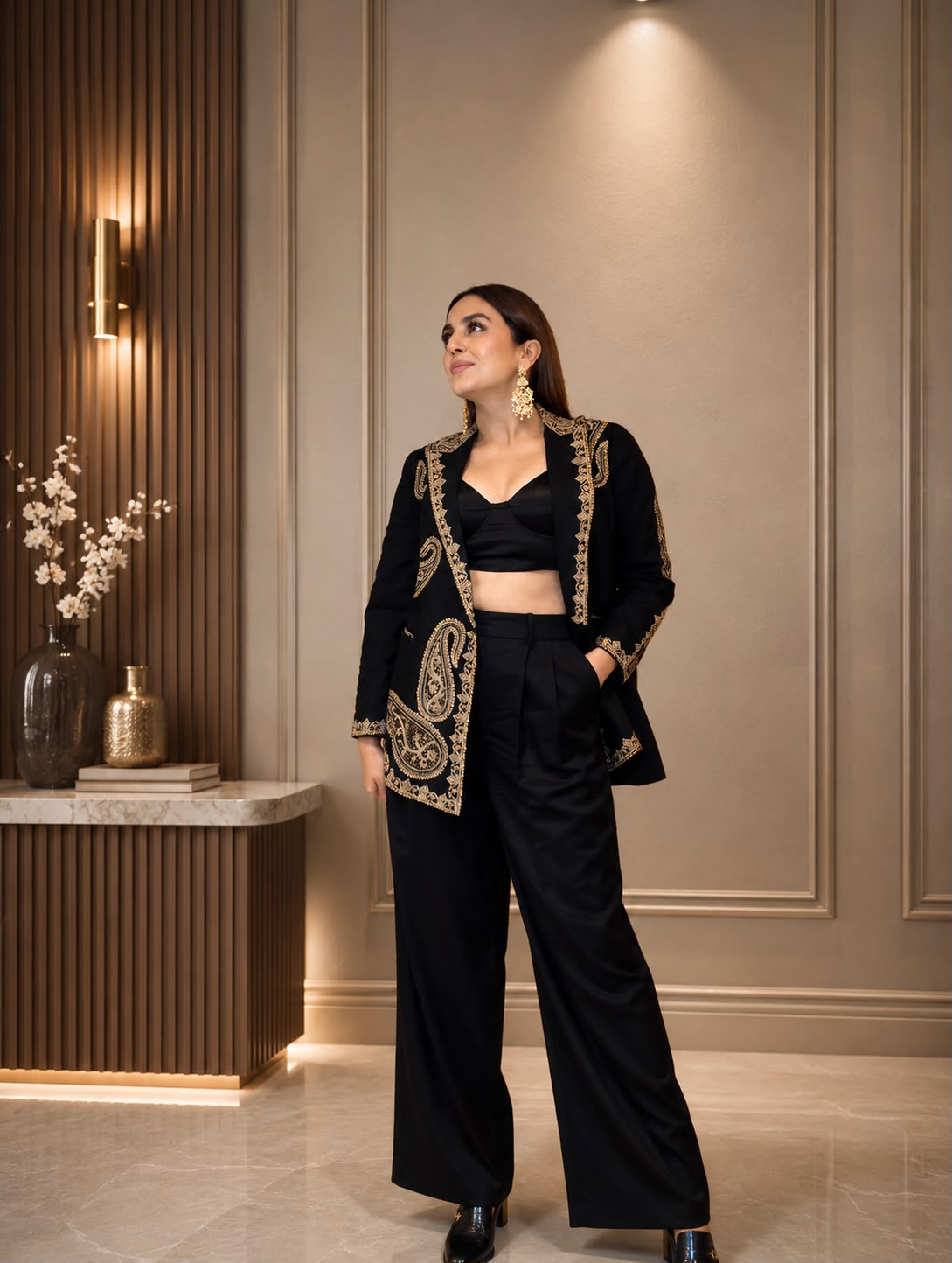 Black Embroidered Jacket and Pants