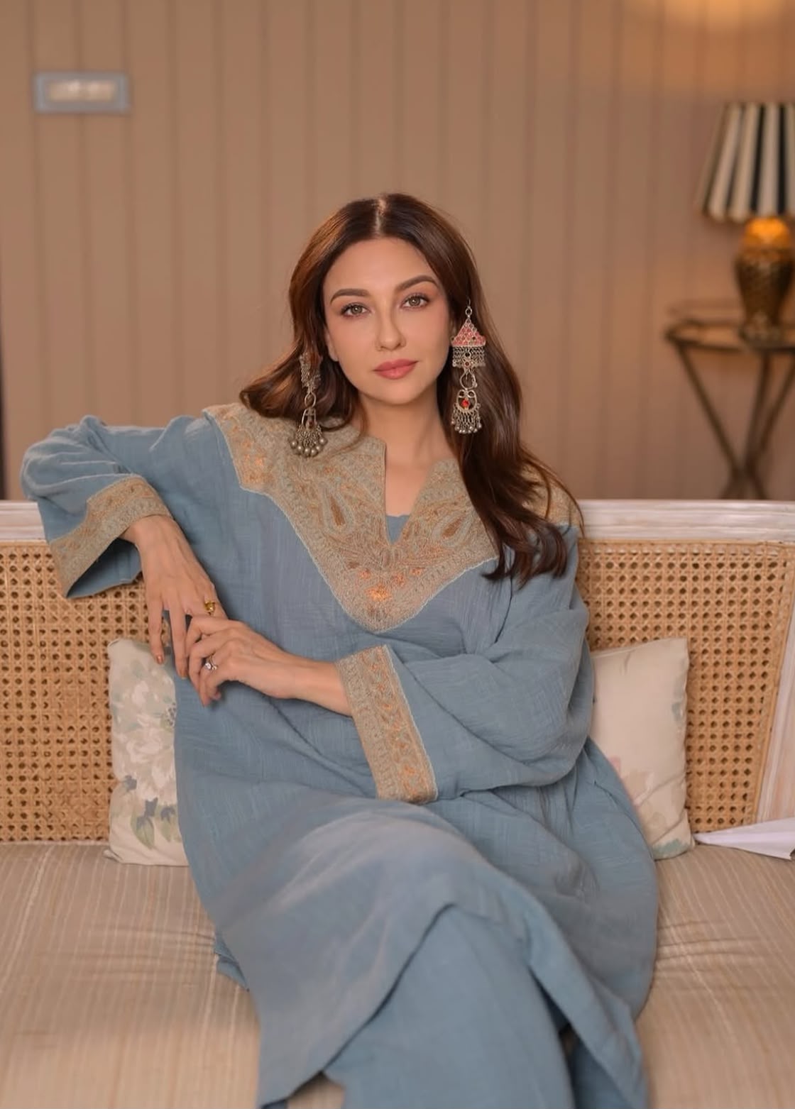 Powder Blue Embroidered Pheran Salwar