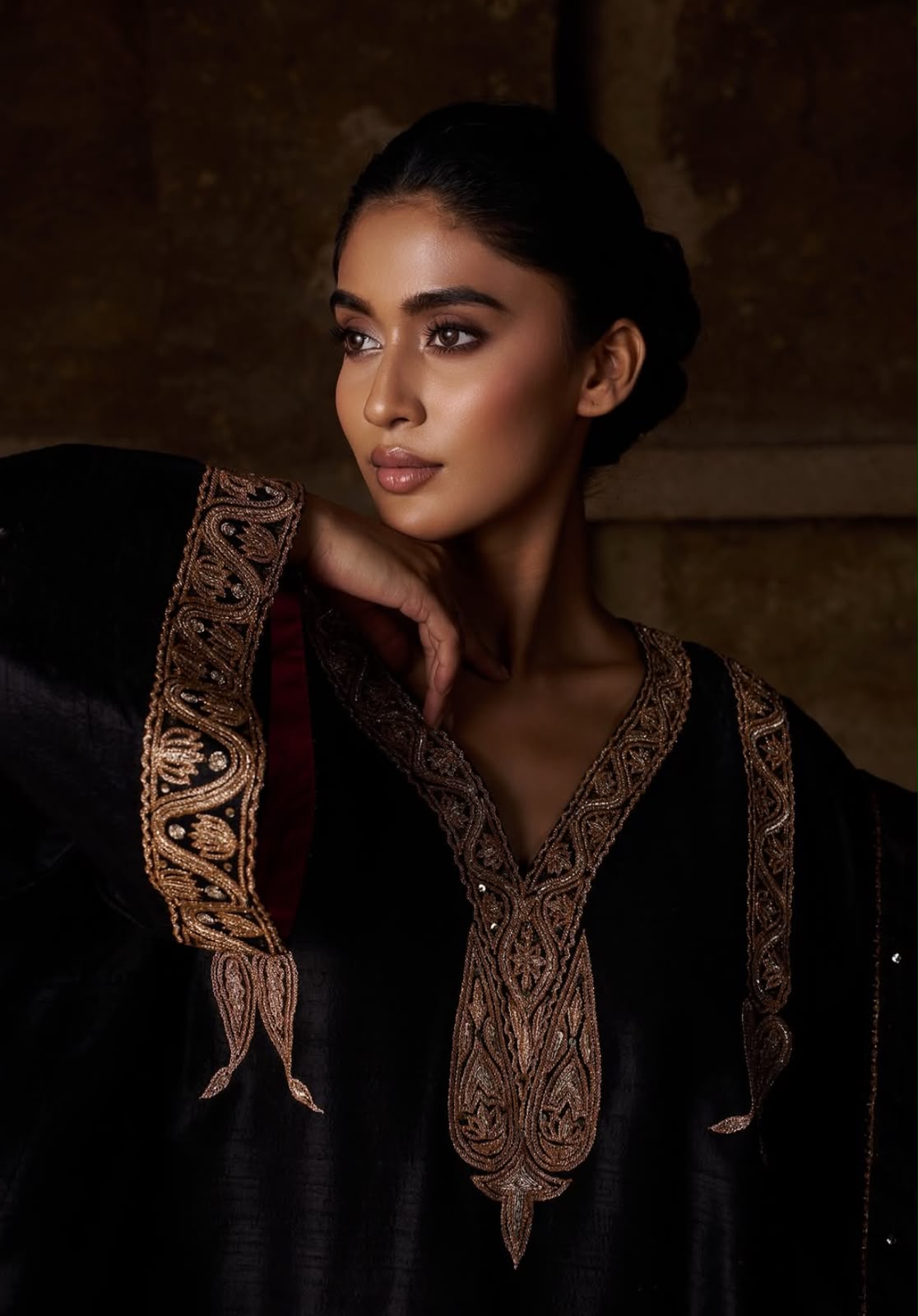Black Tilla And Dabka Embroidered Kalidar Pheran Salwar with Dupatta