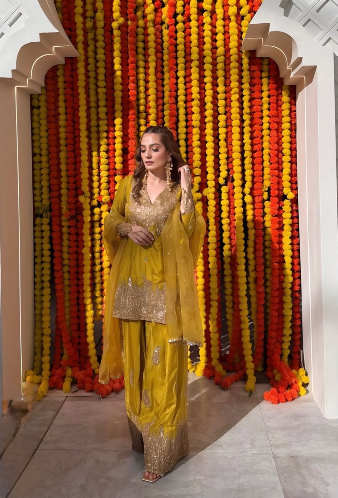 Mustard Hand worked Kameez and Farshi Salwar