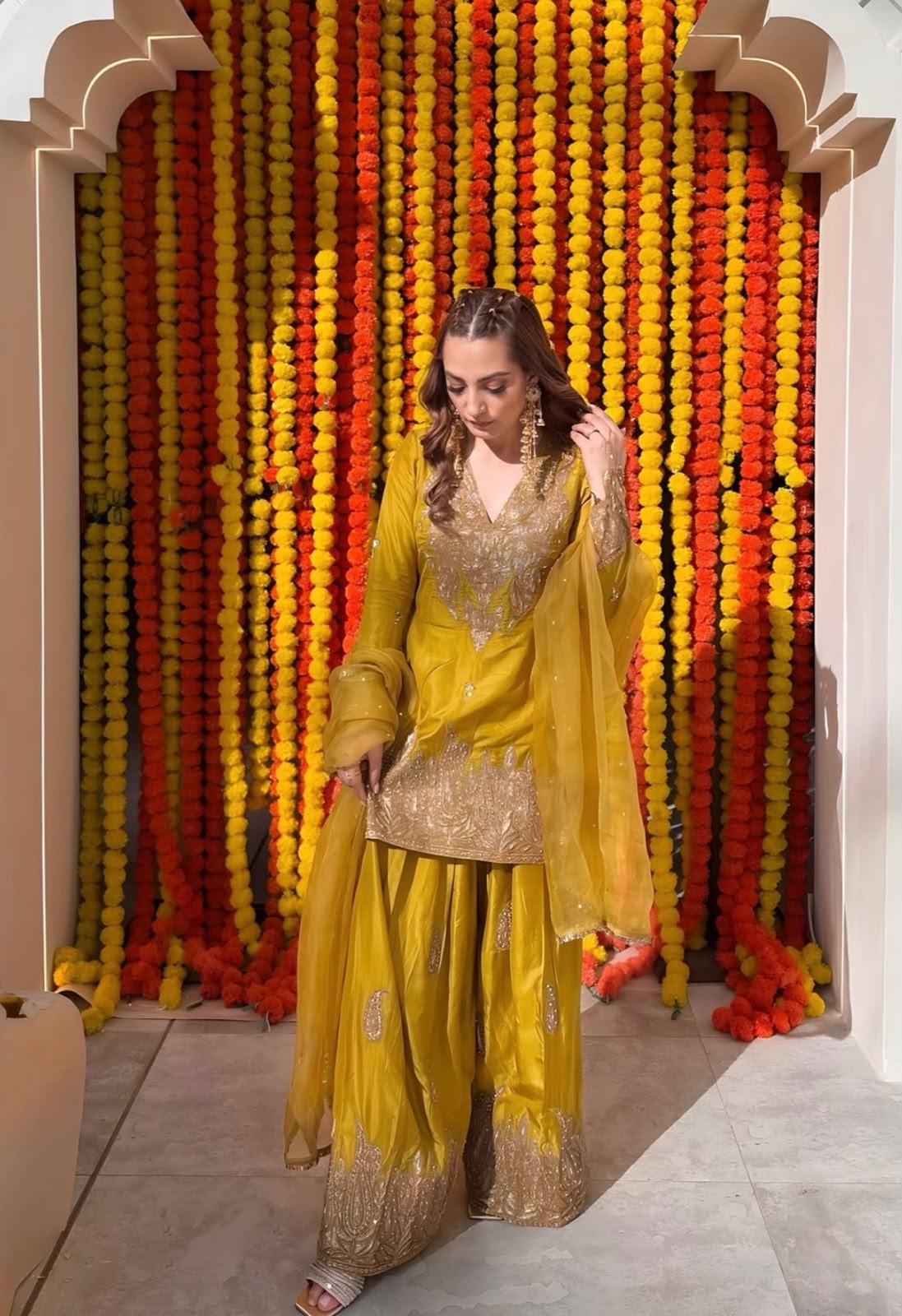 Mustard Hand worked Kameez and Farshi Salwar