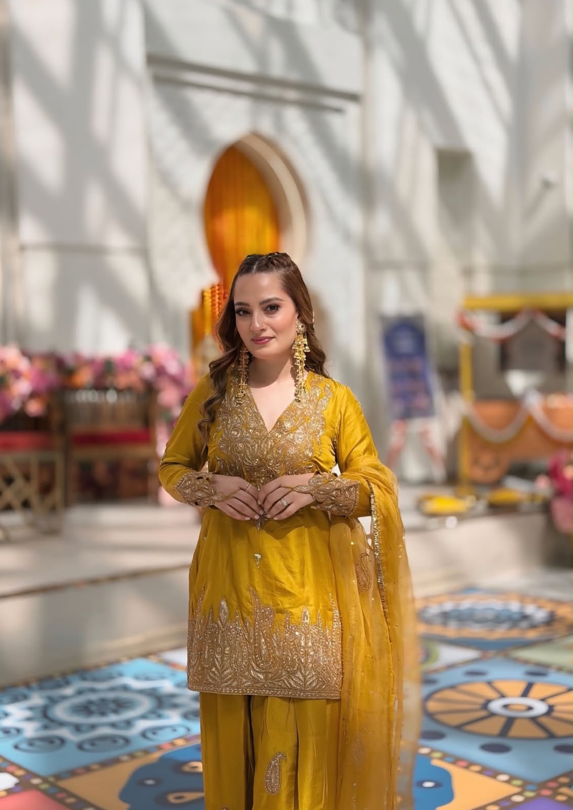Mustard Hand worked Kameez and Farshi Salwar