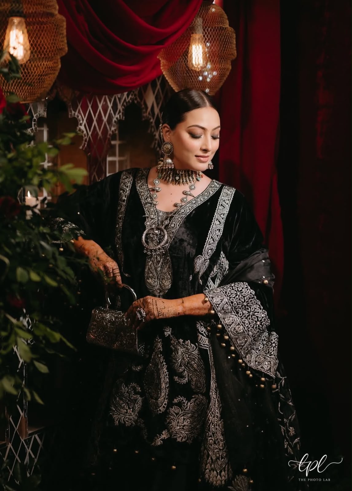 Black Tilla And Dabka Embroidered Kalidar Pheran Skirt with Dupatta