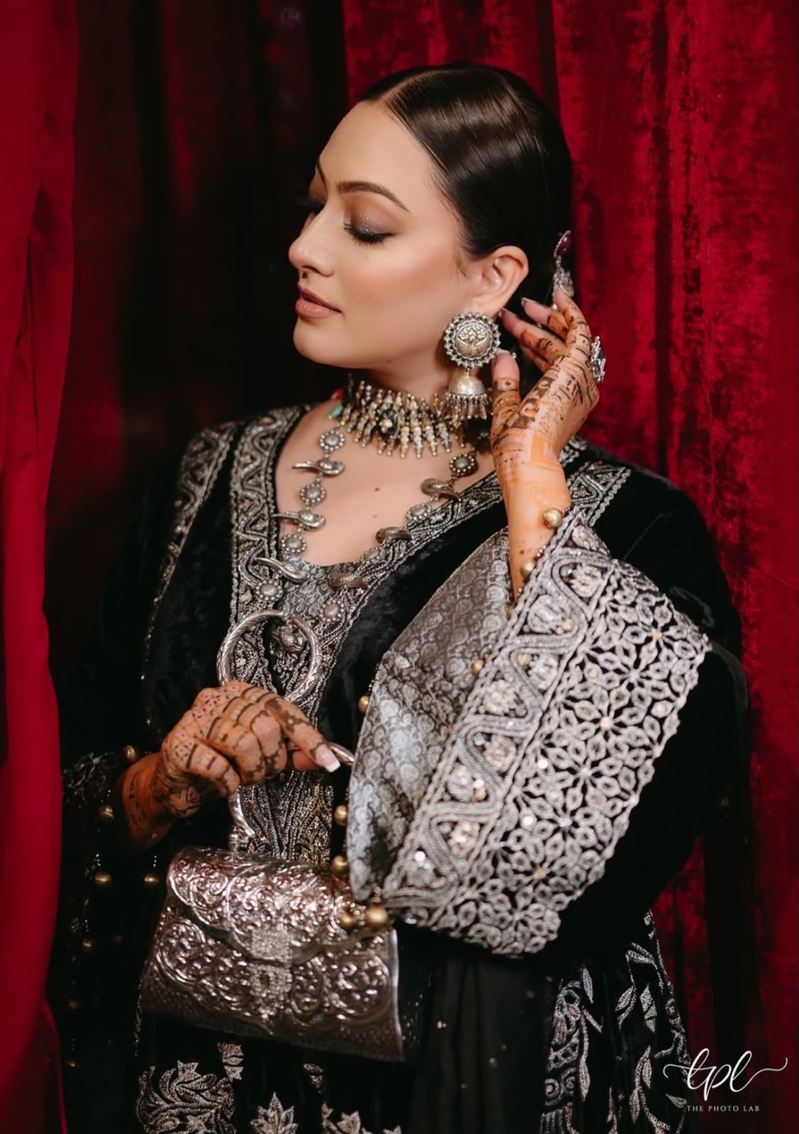 Black Tilla And Dabka Embroidered Kalidar Pheran Skirt with Dupatta