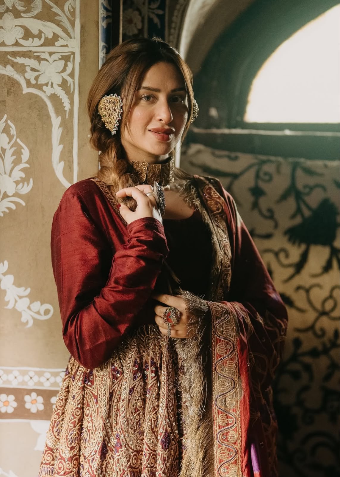 Maroon Raw Silk Kalidar Bandhani Dupatta Gharara