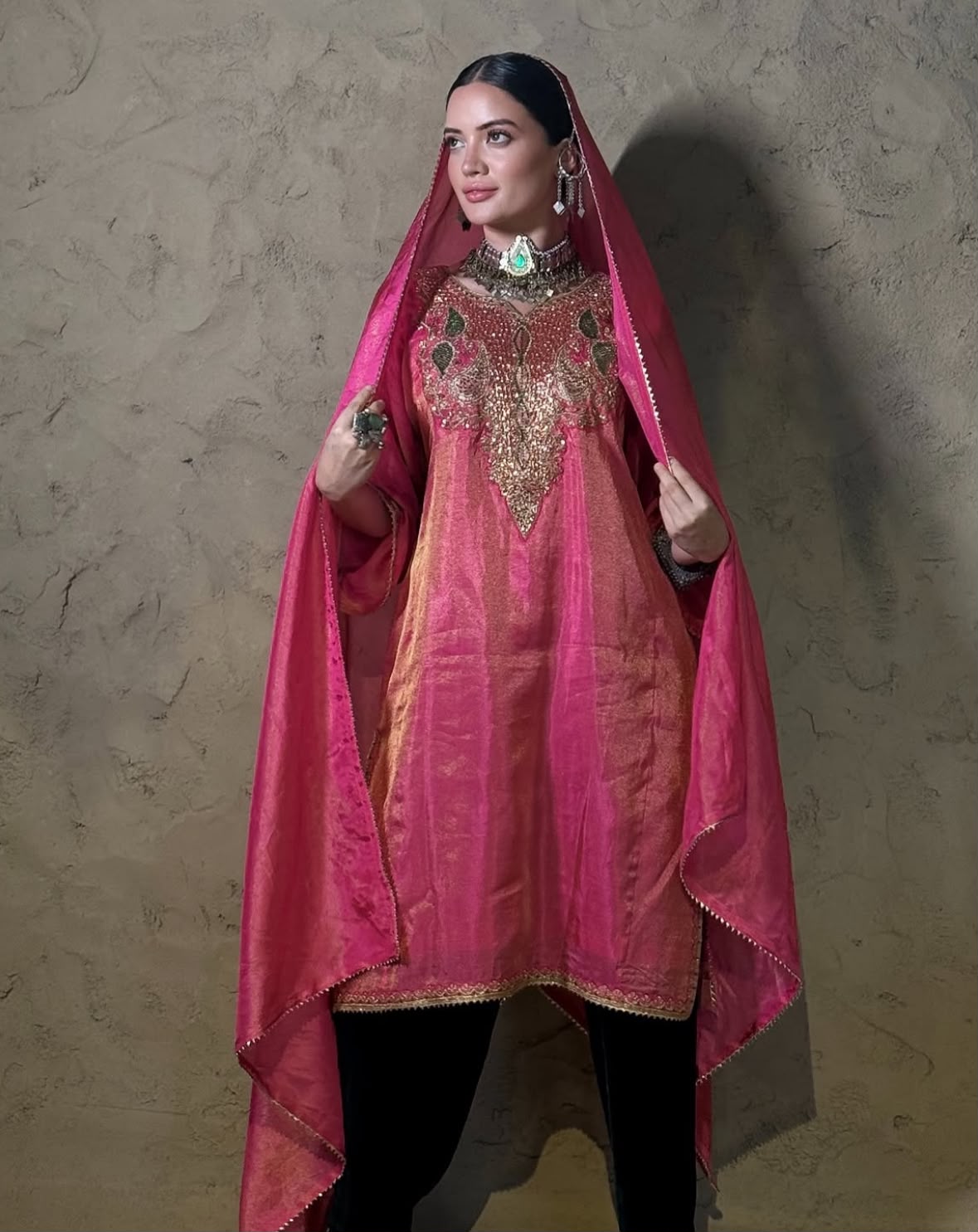 Pink Tilla and Hand Done Naqshi Pheran Salwar