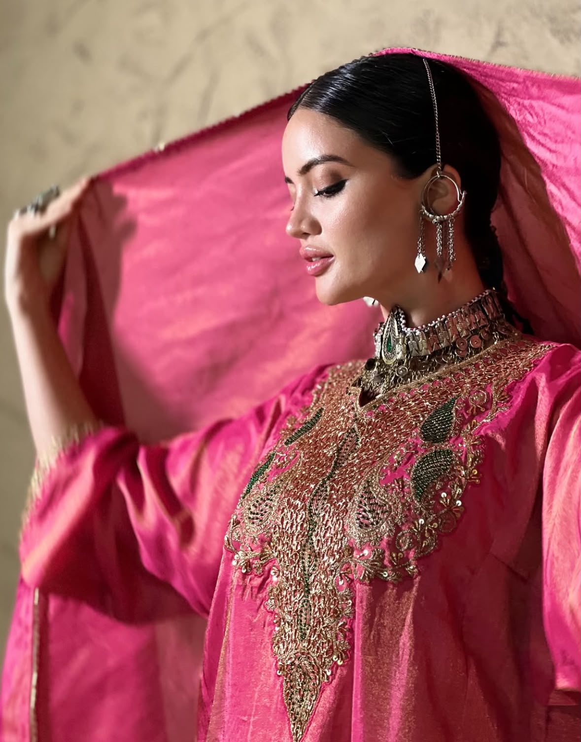 Pink Tilla and Hand Done Naqshi Pheran Salwar