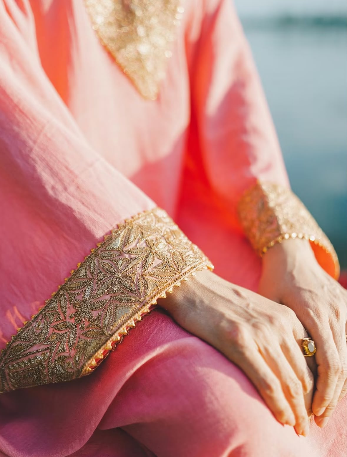 Pink Tilla Embroidered Kaftan Palazzo with Dupatta
